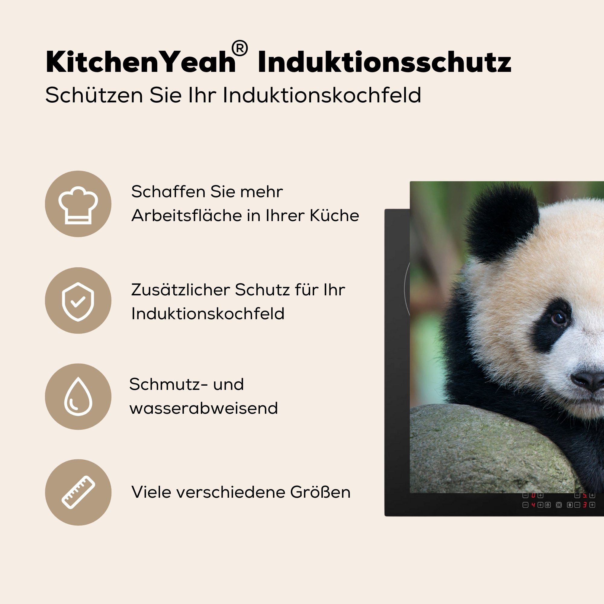 MuchoWow Herdblende-/Abdeckplatte Panda - Wildtiere - 77x51 Vinyl, tlg), Stein, Arbeitsplatte Ceranfeldabdeckung, cm, (1 für - Porträt küche