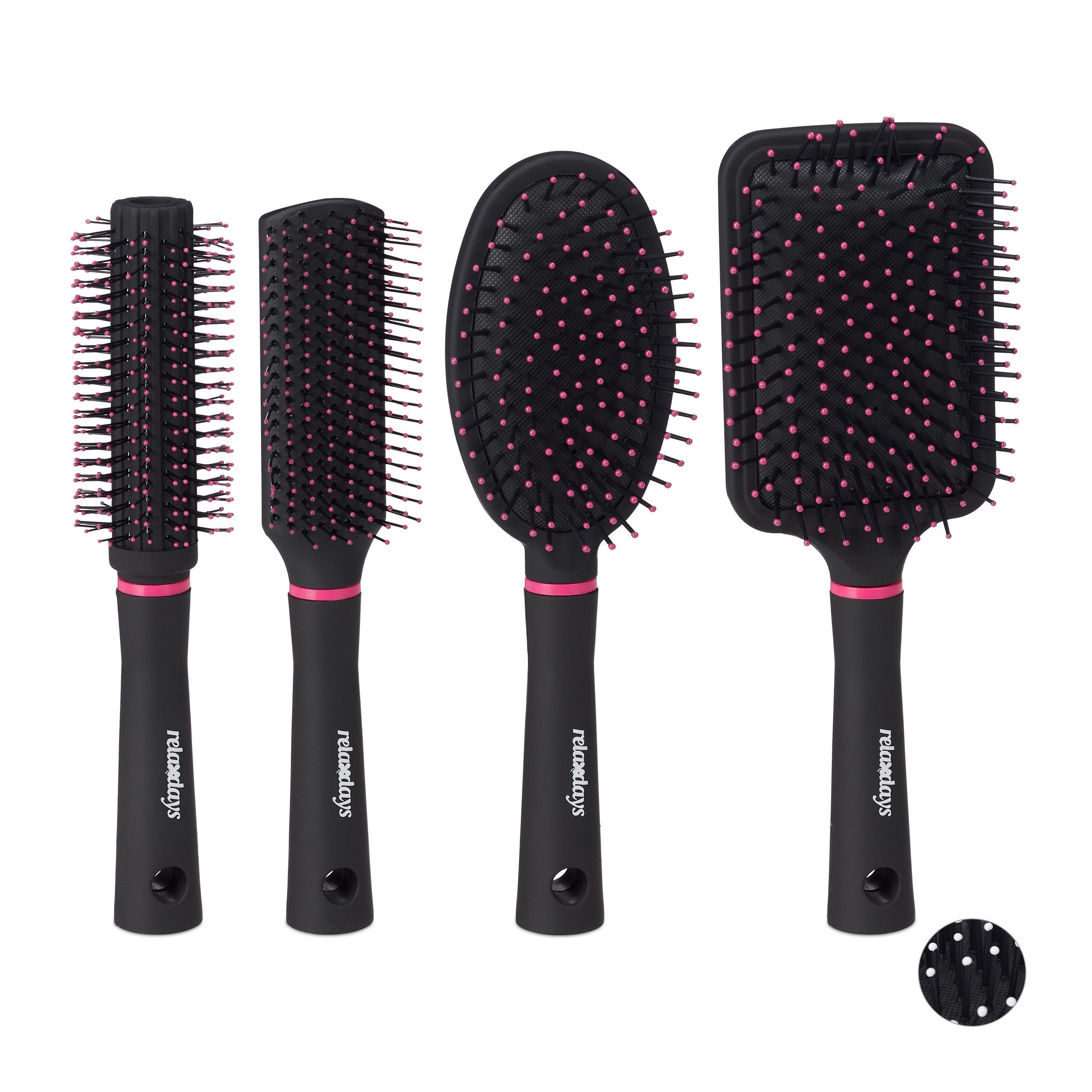 relaxdays Haarbürsten-Set Haarbürste 4er Set, Pink Schwarz Pink