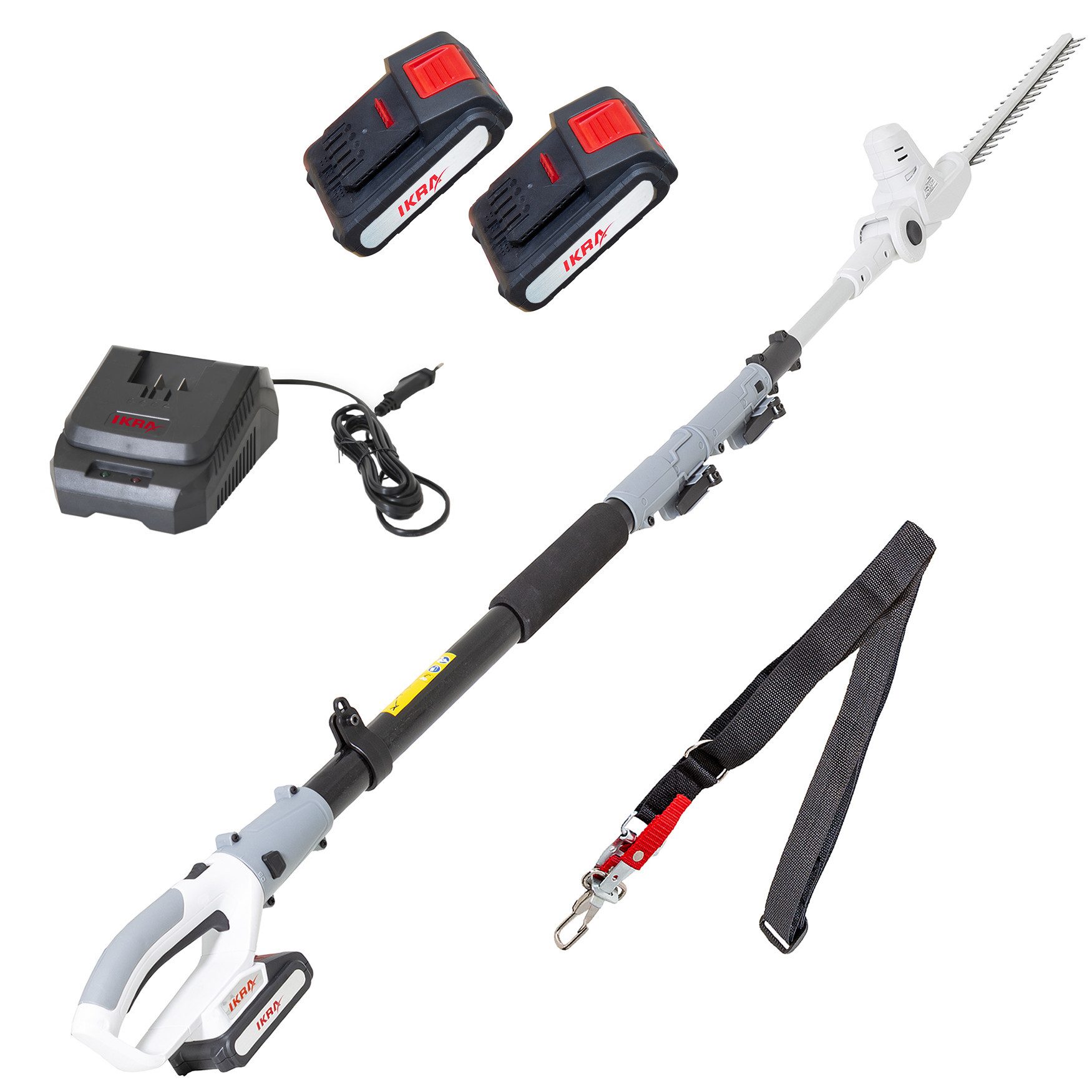 ikra GmbH Teleskop-Heckenschere ICPH 2040, bis 2,75 m Arbeitshöhe, 2 x 20V Akkus, Lasergeschnittene & gehärtete Messer, Schnelllader