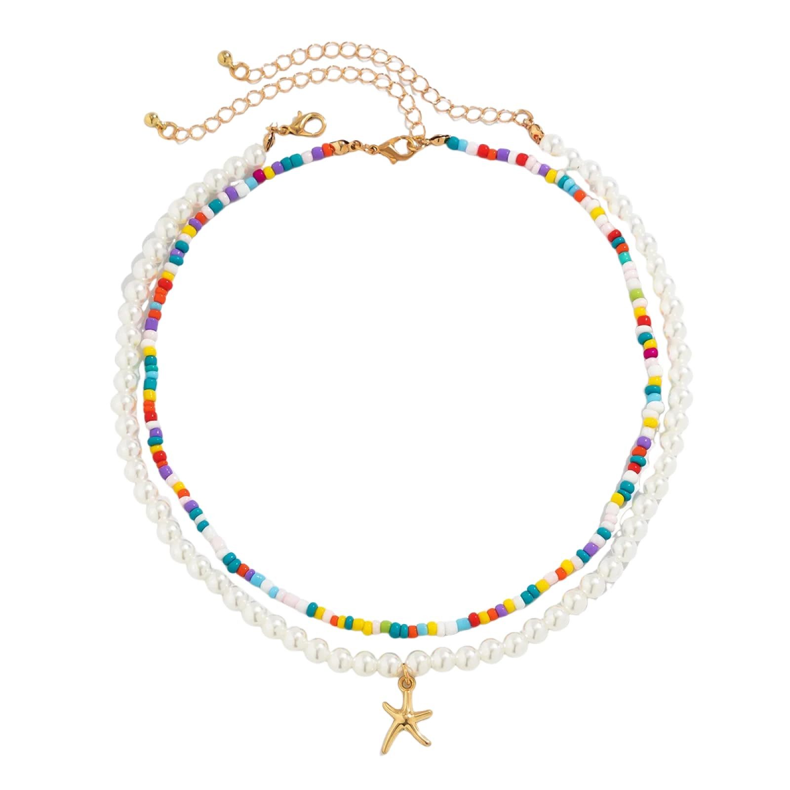 MOPUEA Kette mit Anhänger Bohemian Seestern Halskette, Strand Perlen, verstellbare Halskette (Anhänger Choker Y2K Schmuck Accessoires Geschenke für Frauen, 2-tl – Bild 5 von 5