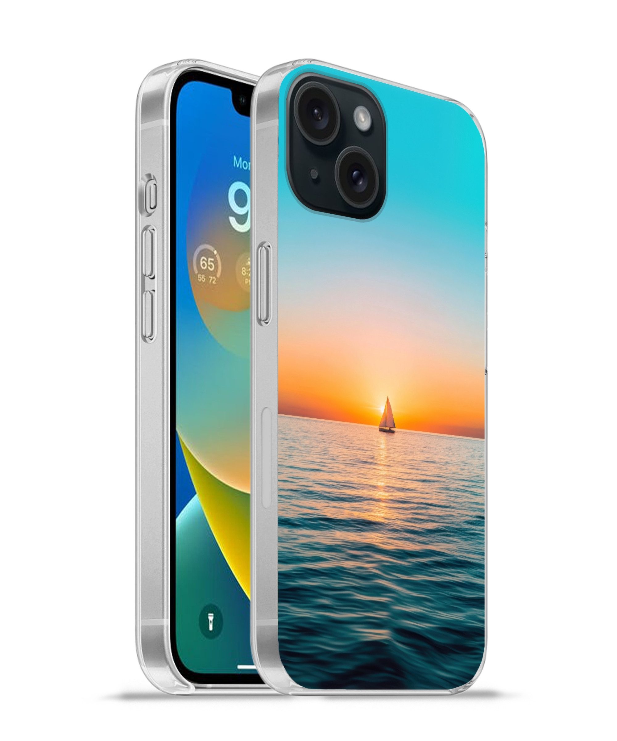 MuchoWow Handyhülle für Apple iPhone 15 Meer - Segelboot - Sonnenuntergang, Smartphone-Bumper, Print, Handy Schutzhülle Dünn