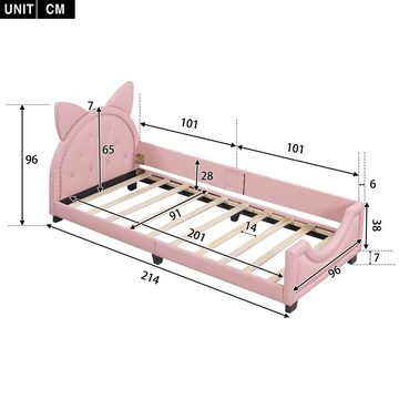 Gotagee Kinderbett Doppelbett 90x200cm Einzelbett Kinderbett Bettgestell mit Rückenlehne, mit Holz Lattenroste und Rückenlehne