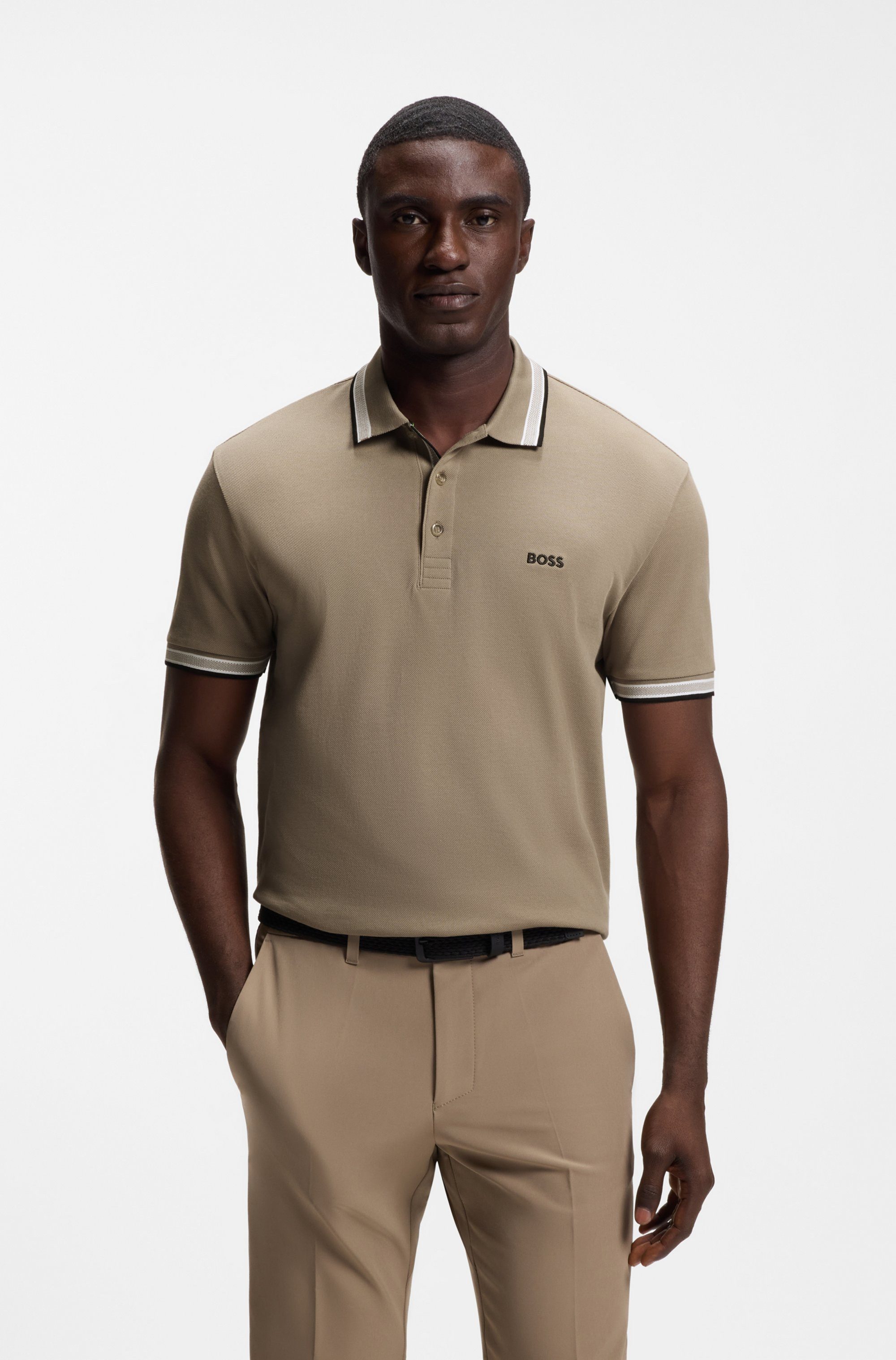 BOSS GREEN Poloshirt Paddy atmungsaktive Piqué-Webstruktur, Flachstrickkragen, gerader Schnitt
