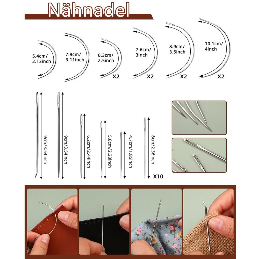 TUWENA Nähkästchen 48 Stück Leder Werkzeuge Set, Leder Werkzeuge Set für DIY Handwerk