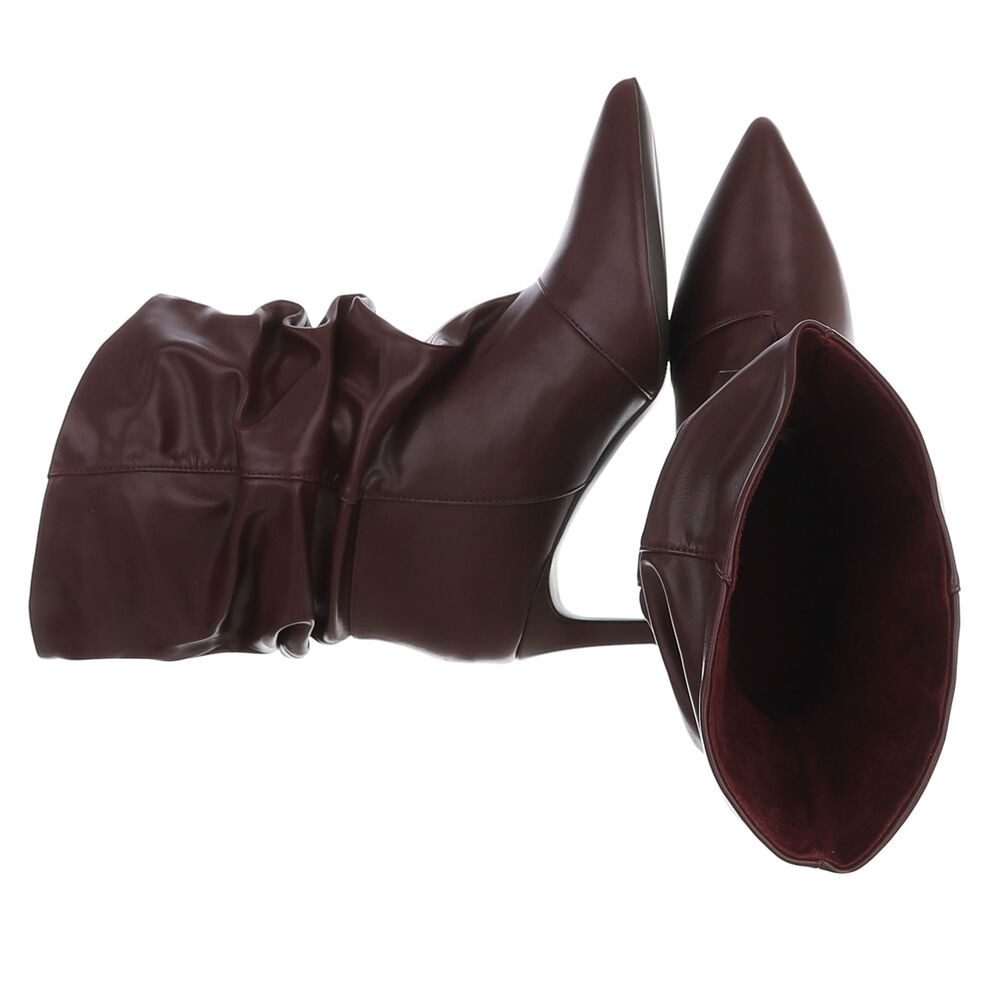 Ital-Design Damen Stiefel spitz mit Absatz und gerafftem Schaft Stiefelette (92214290) Pfennig-/Stilettoabsatz Stiefeletten in Weinrot