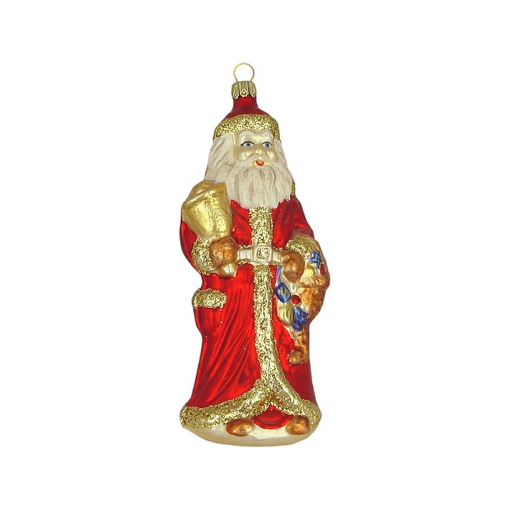 Haberland Glasschmuck Lauscha Christbaumschmuck Großer Weihnachtsmann mit Glocke und Mantel rot 16 cm Lauschaer Glas