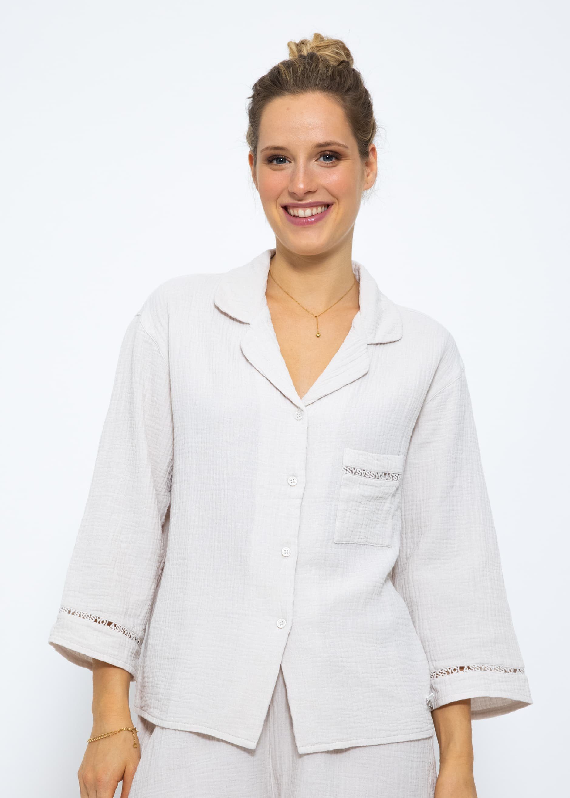 SASSYCLASSY Pyjamaoberteil Lässige Pyjamabluse aus Musselin