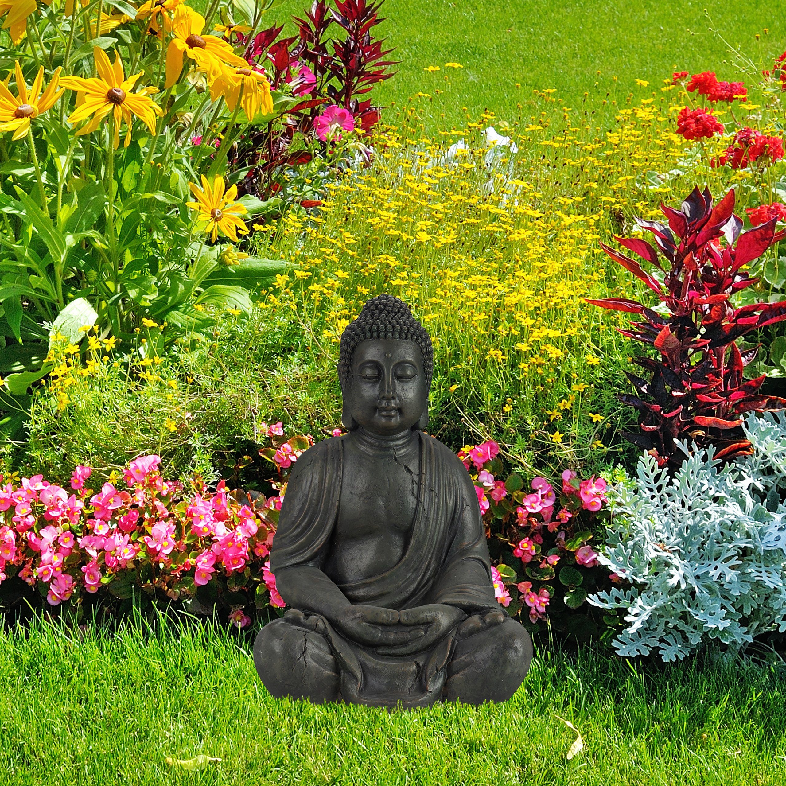 Buddhafigur relaxdays Figur Dunkelgrau Buddha 70 cm, Anthrazit