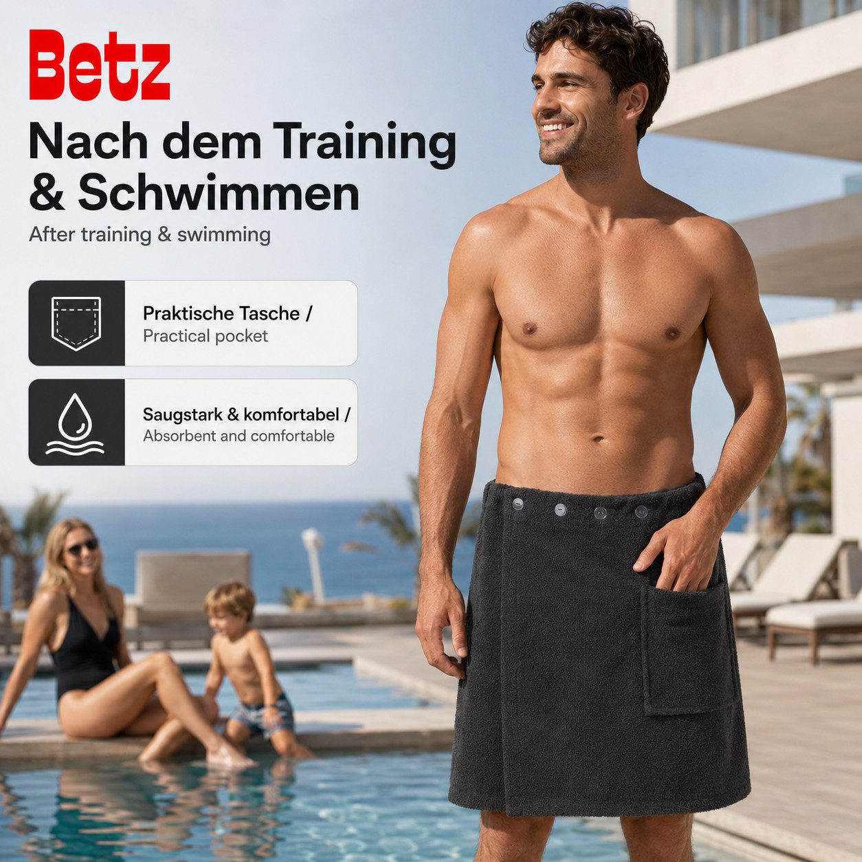 Betz Kilt Frottee Saunakilt BERLIN mit Knöpfen für Herren 420 g/m²
