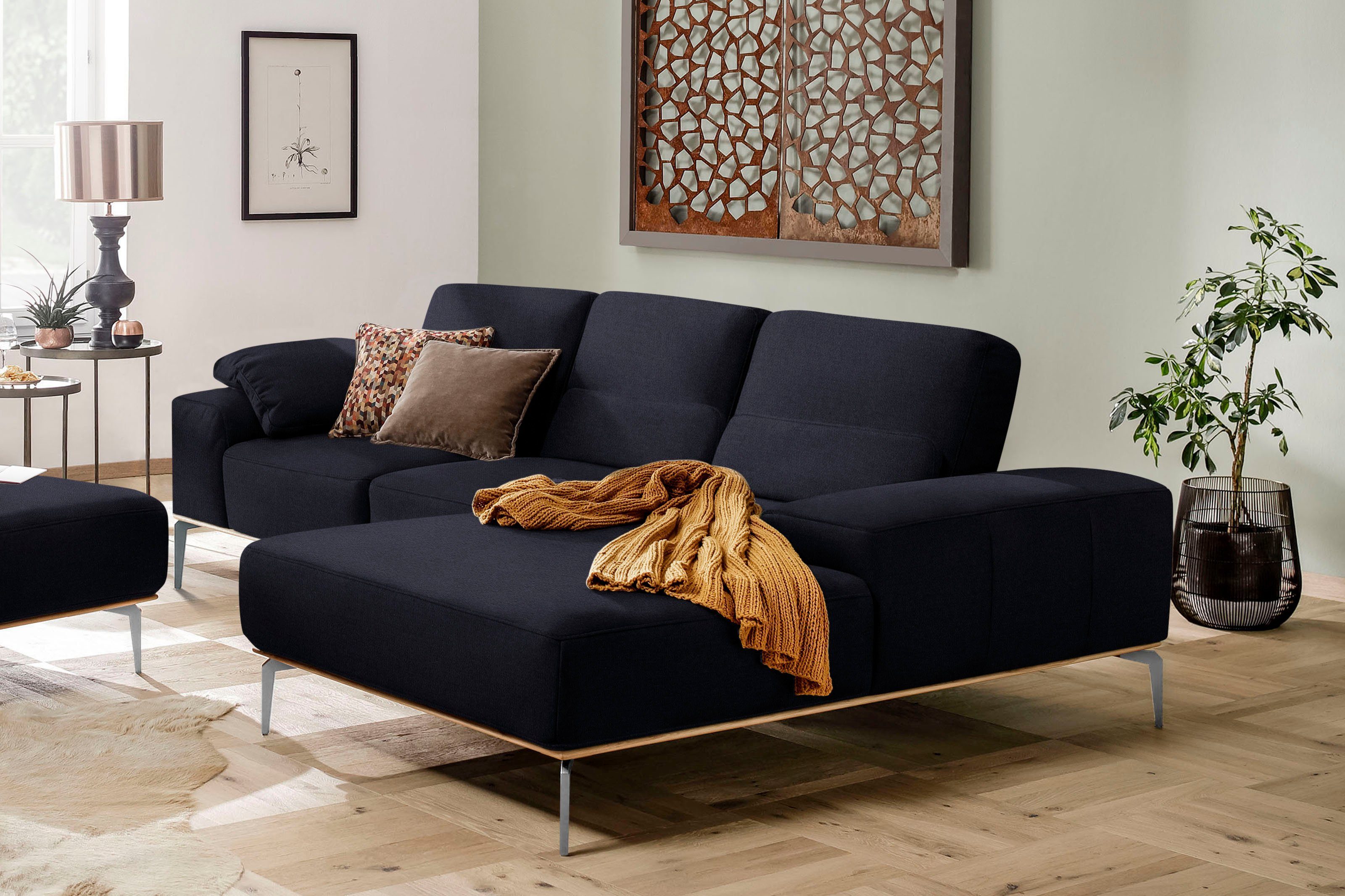 W.SCHILLIG Ecksofa Holzsockel, 279 cm Füße run, glänzend, Chrom Breite elegantem in mit