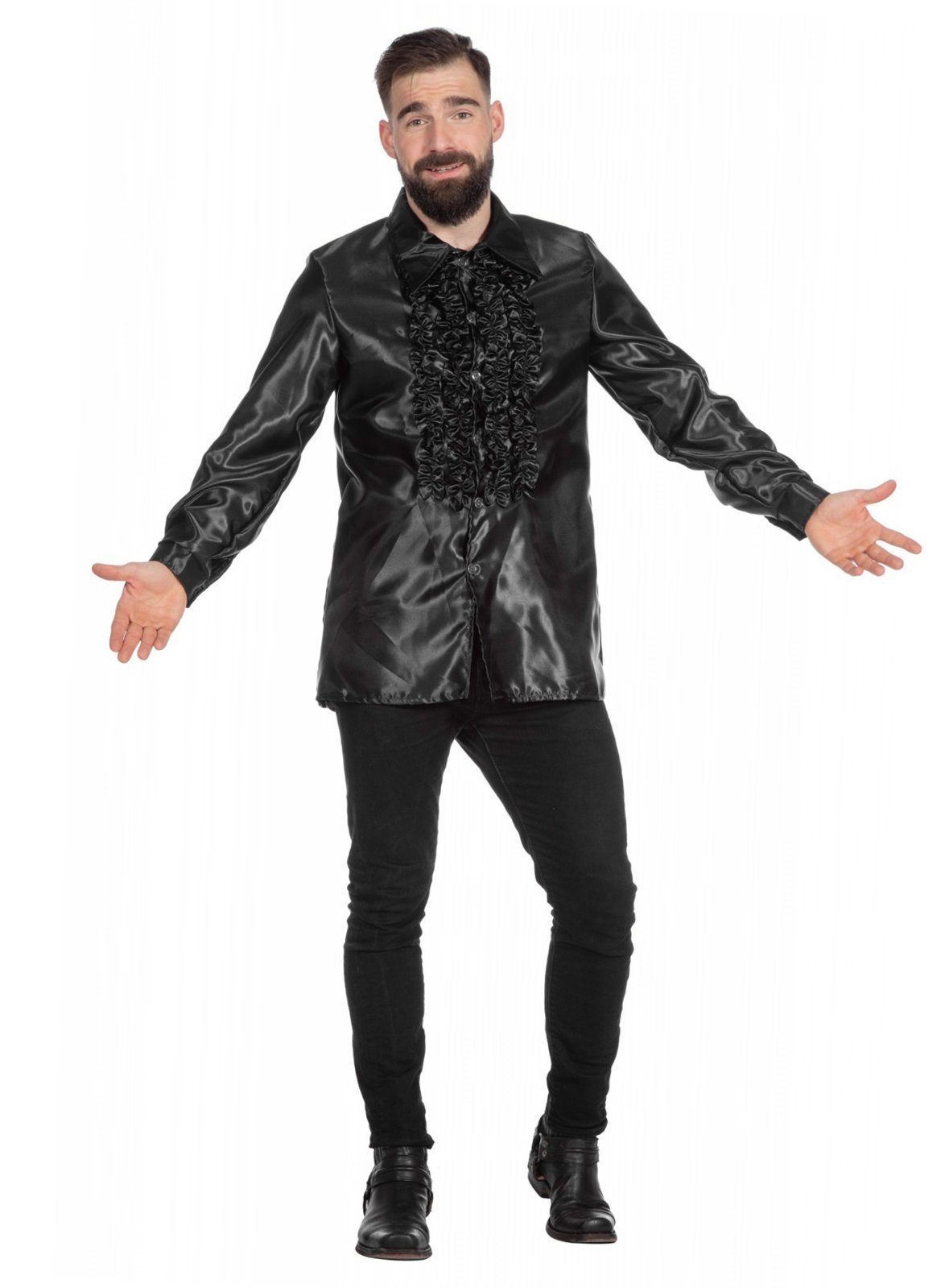 Metamorph T-Shirt Satin Rüschenhemd schwarz 70er günstig online kaufen