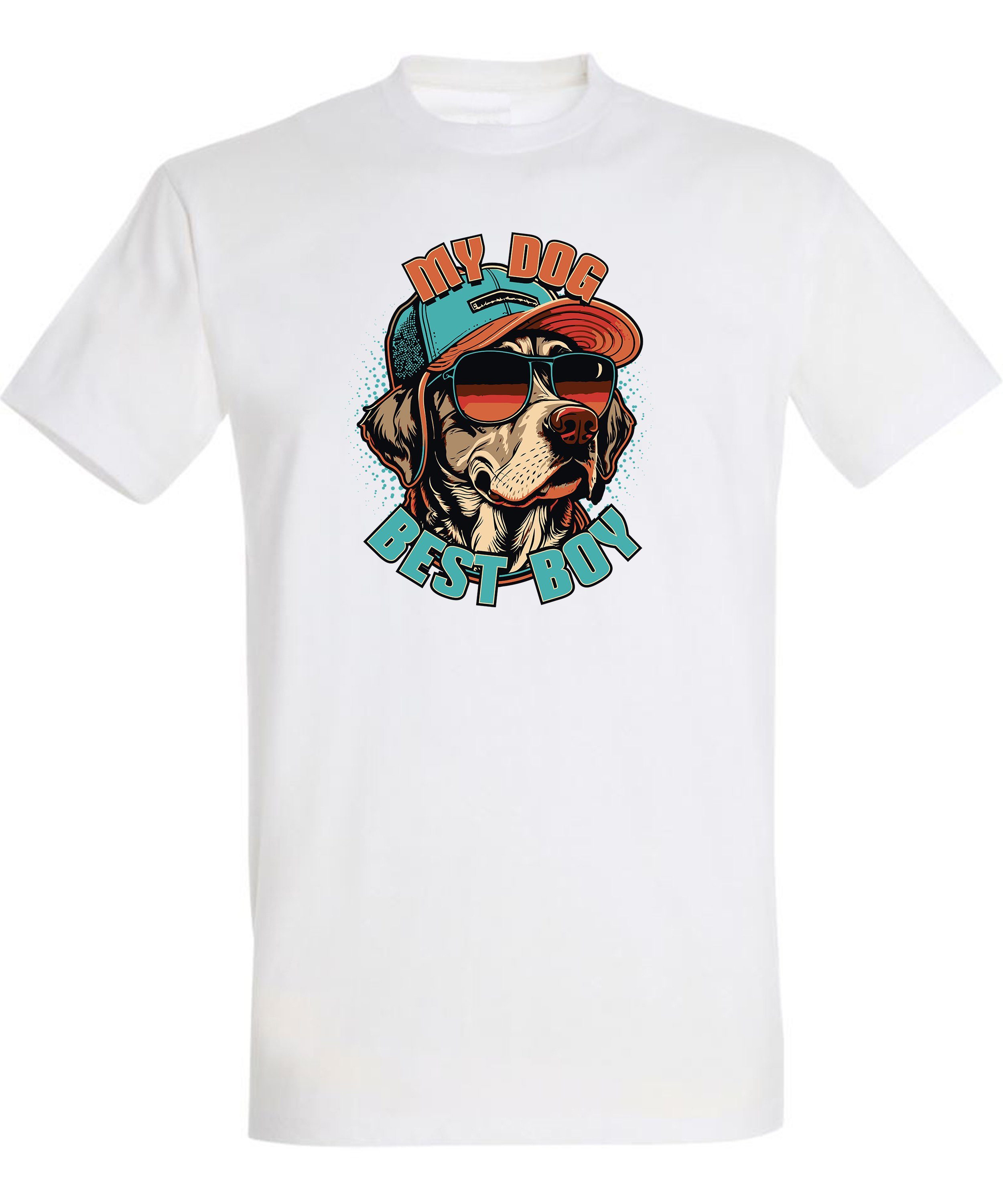 MyDesign24 T-Shirt Shirt Cap mit Hund Regular Hunde weiss - Print Baumwollshirt i225 Fit, mit Aufdruck Sonnenbrille Cooler und Herren