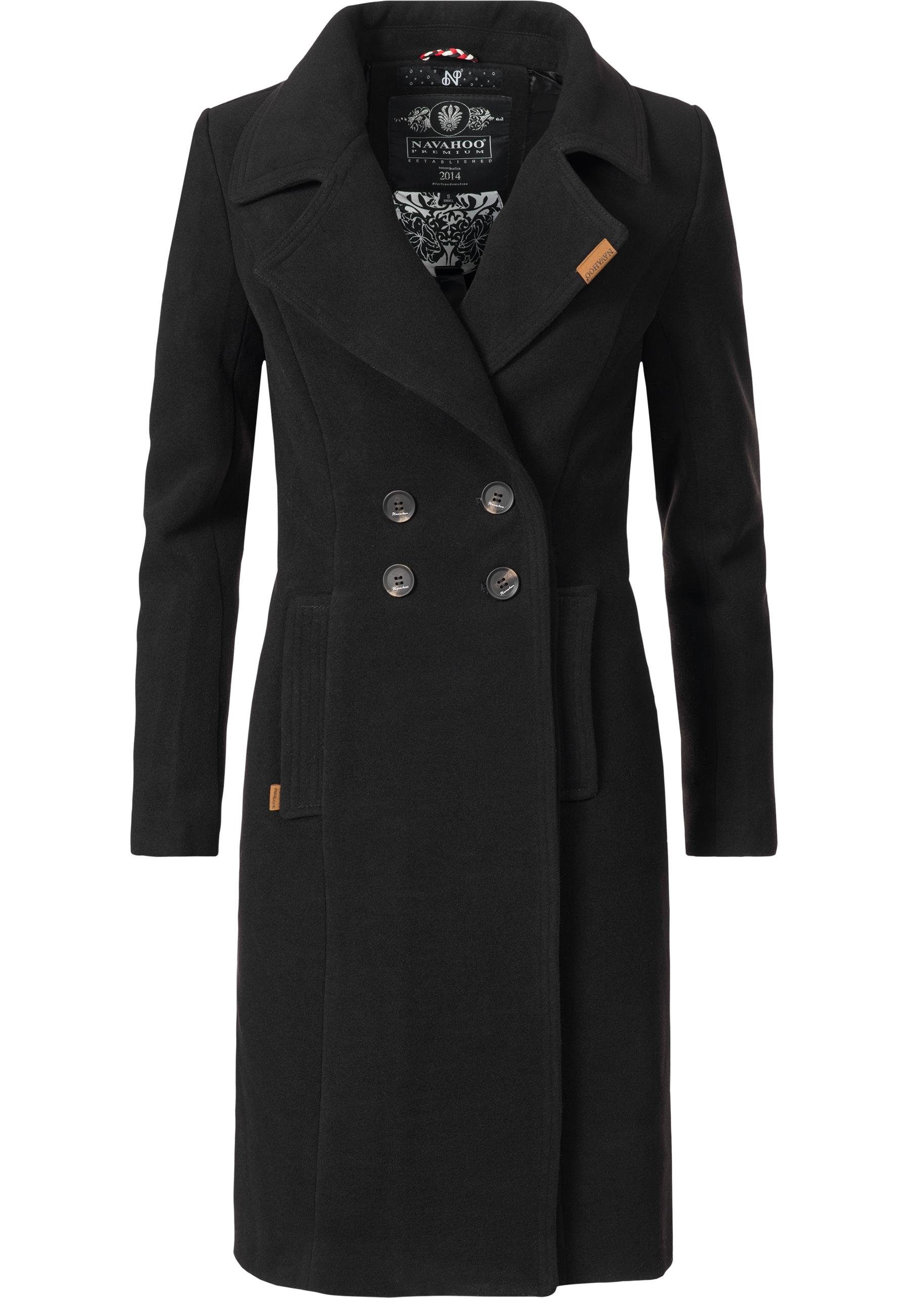 Navahoo Wintermantel Wooly edler Damen Trenchcoat in Wollmantel-Optik schwarz