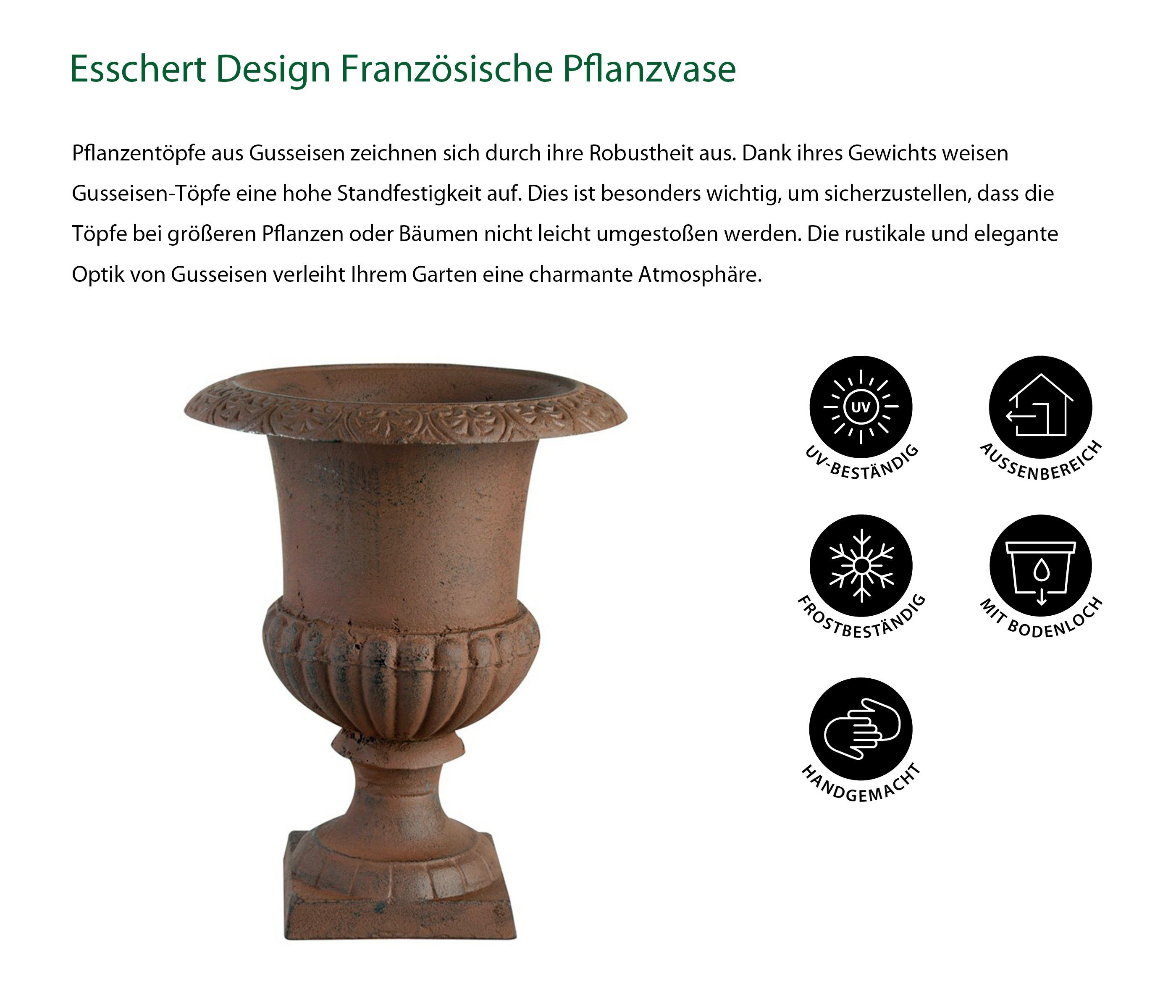 Esschert Design BV Blumentopf Französische Pflanzvase nostalgisch, Gusseisen, Antike Amphoren Vase für Hauseingang und Terrasse