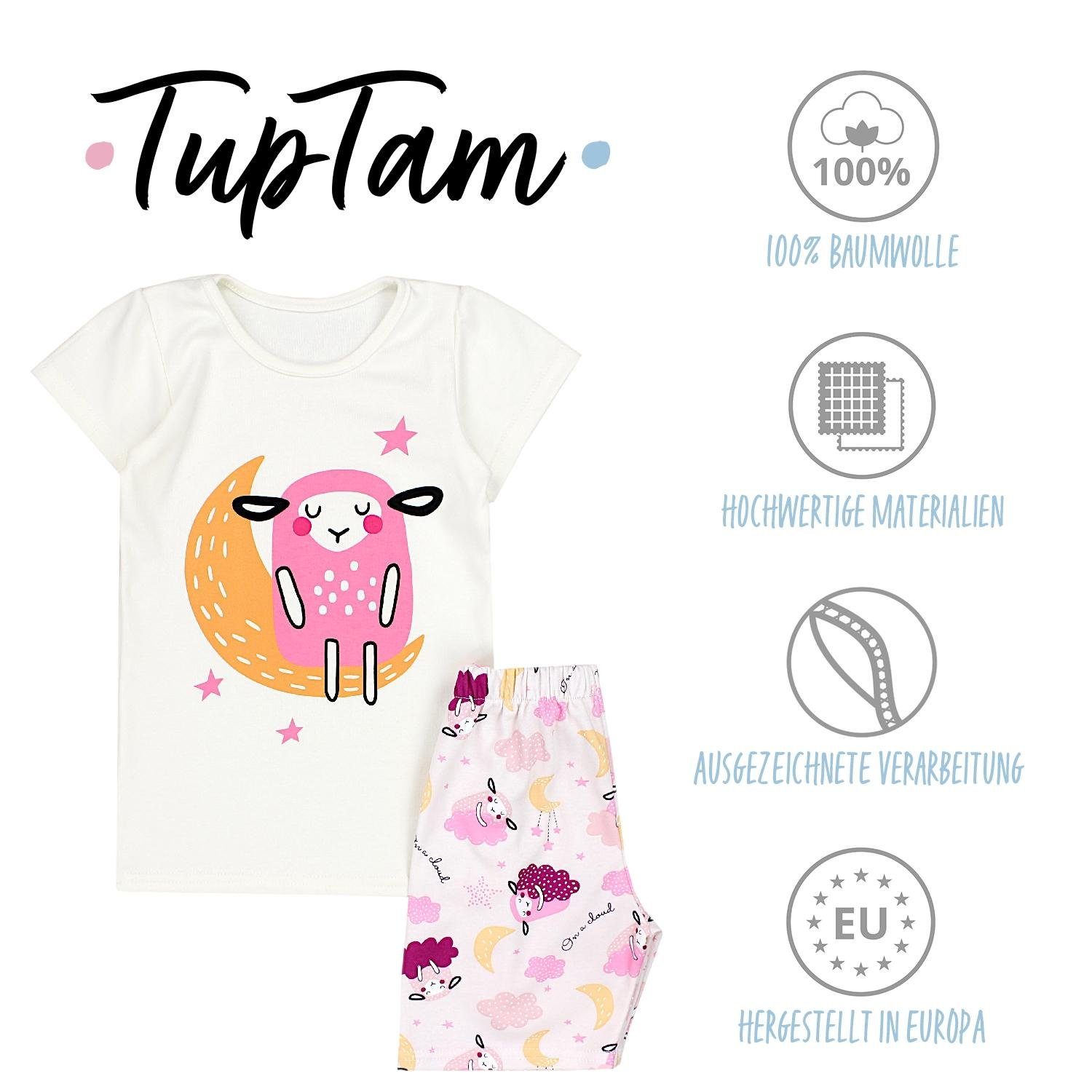 2-teilig Kinder Kurzarm Schlafanzug / / TupTam Mädchen Ecru Pyjama Rosa Schlafanzug / TupTam Schäfchen Set Mond