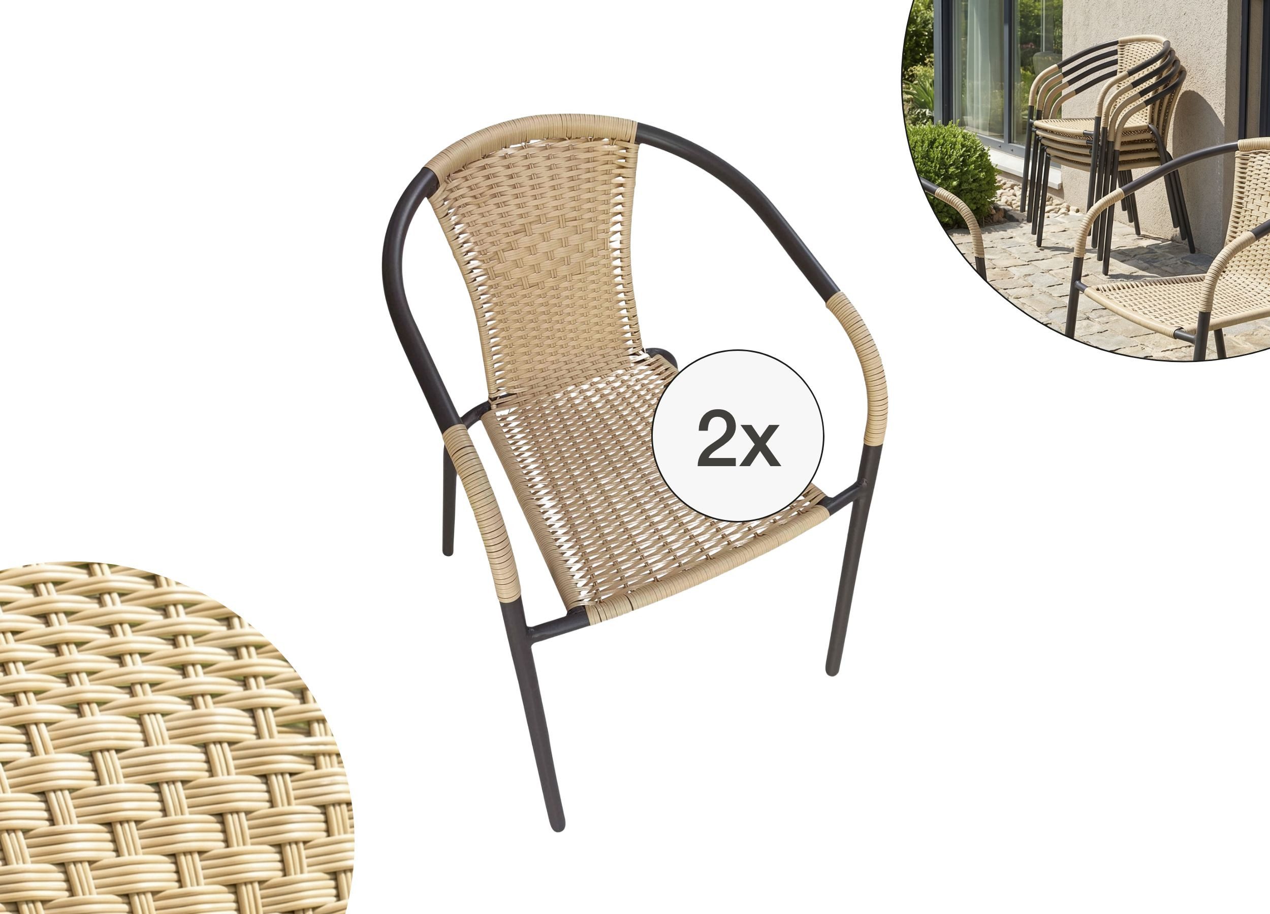 LC Garden Stapelstuhl Garvista Stapelstuhl 54x52x72cm schwarz Gartenstuhl Terassenstuhl, Pulverbeschichteter Stahl