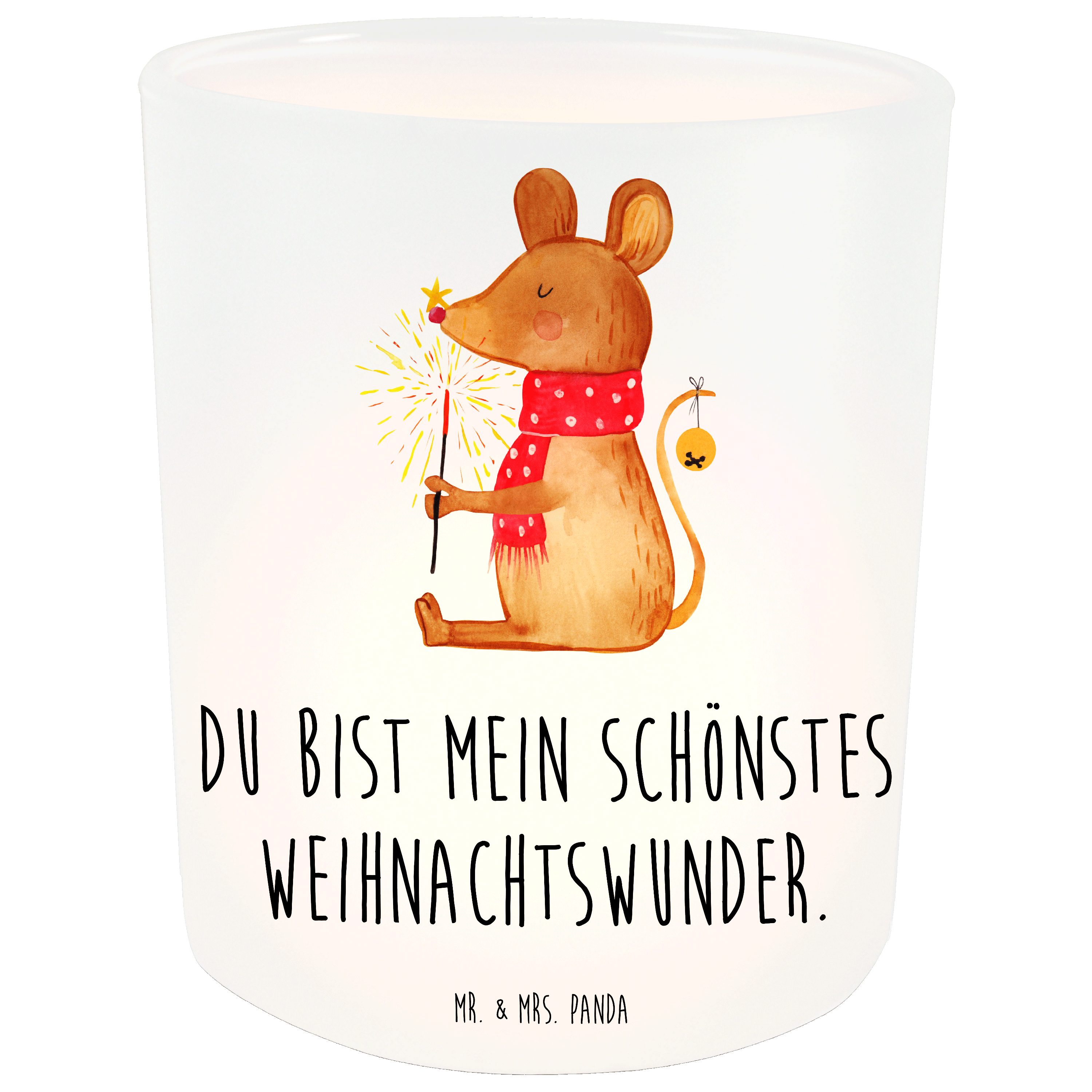 Mr. & Mrs. Panda Windlicht Weihnachtsmaus - Transparent - Geschenk, Kerzenglas, Windlicht Glas, (1 St)