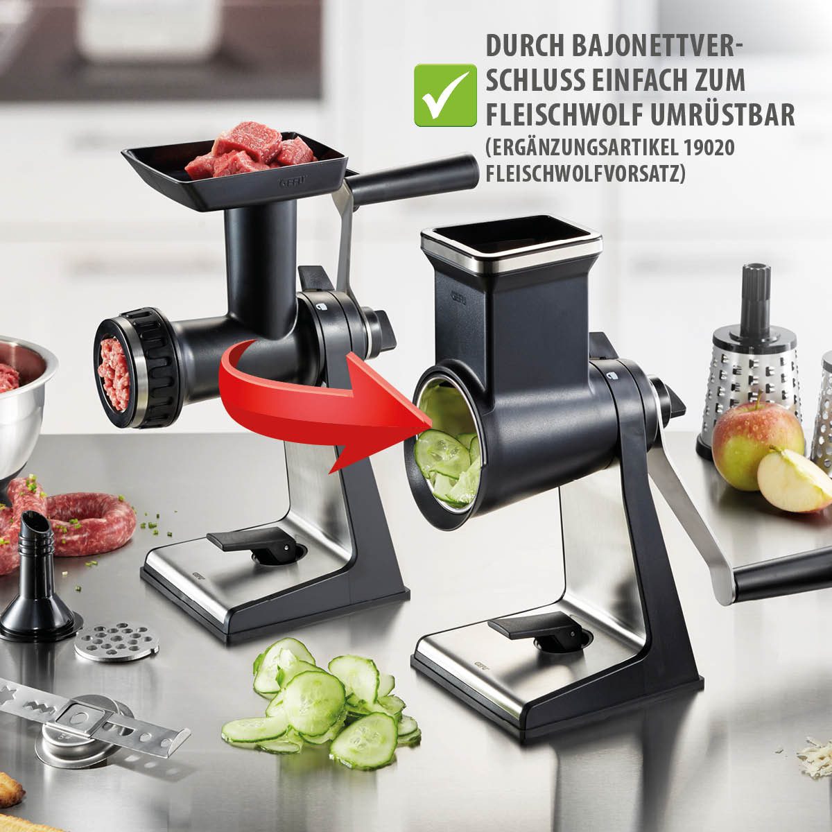 GEFU Käsereibe Trommelreibe TRANSFORMA® Reibemühle Gemüsehobel Ed – Bild 4 von 5