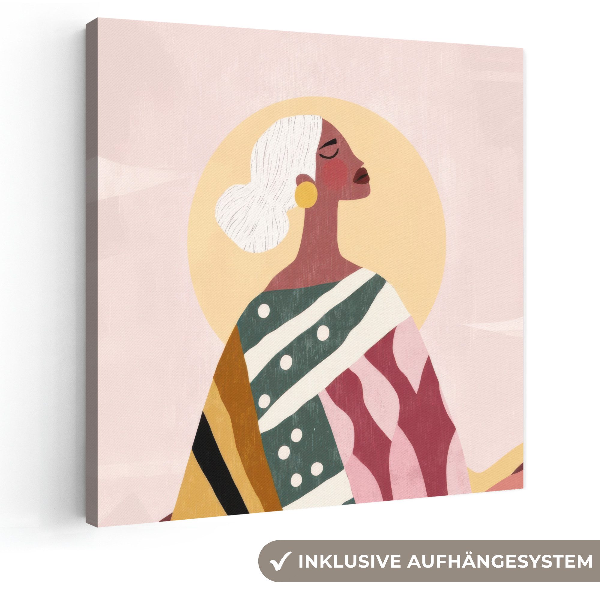 OneMillionCanvasses® Leinwandbild Frau - Sonne - Bunt, Fotodruck (1 St), Wandbild, Deko Schlafzimmer Wohnzimmer Flur 20x20 cm
