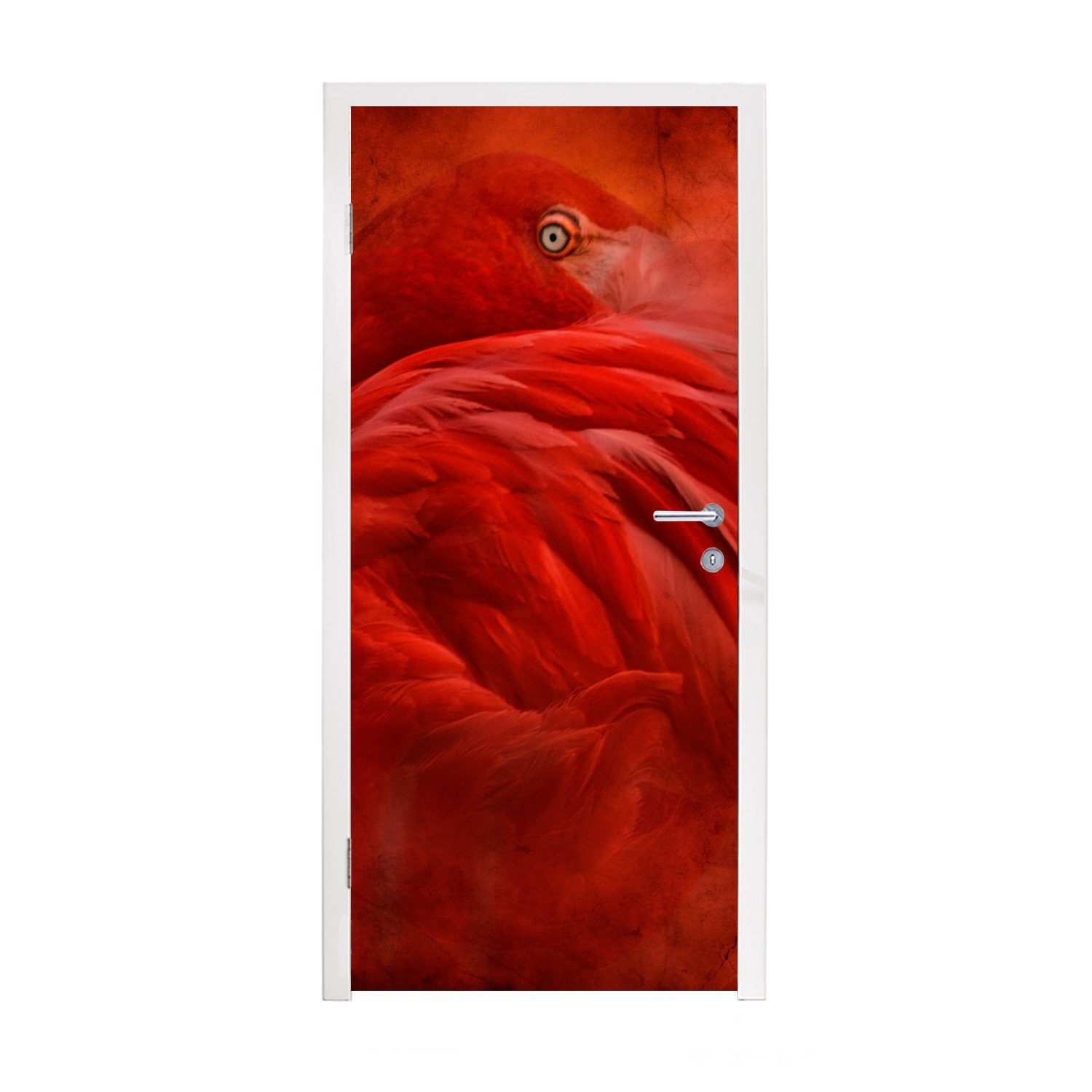 Tropisch Vogel - St), - für Matt, Türtapete Tiere, (1 cm Tür, Türaufkleber, MuchoWow Fototapete - 75x205 Rot bedruckt,