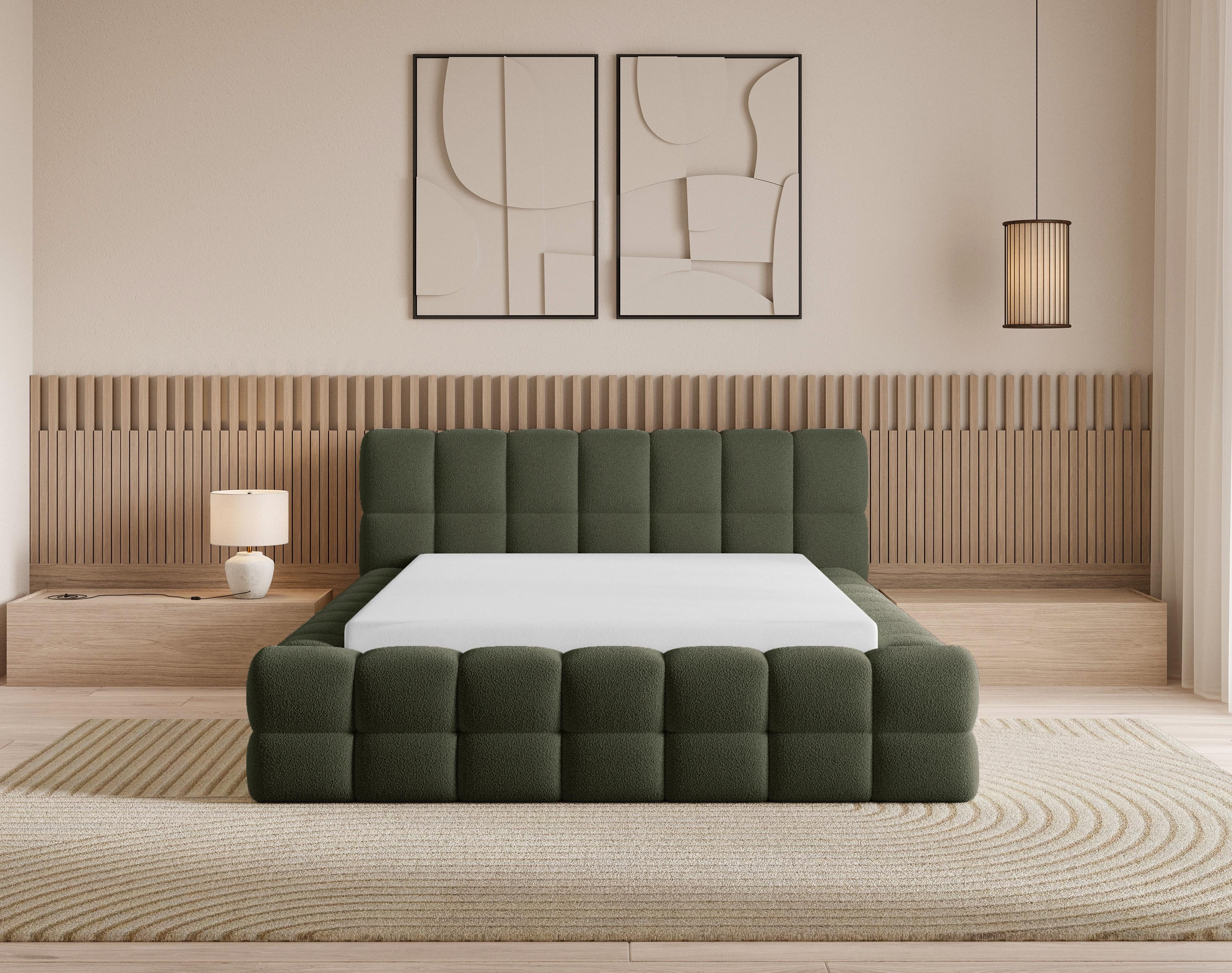 Chilly Möbel Polsterbett Bouclé Stoff mit Stauraum und Hubfunktion Holzrahmen (Boxbett ohne Matratze in vielen Farben, 140x200 160x200 180x200 200x200cm), gepolstertem Kopfteil Bettkasten modern