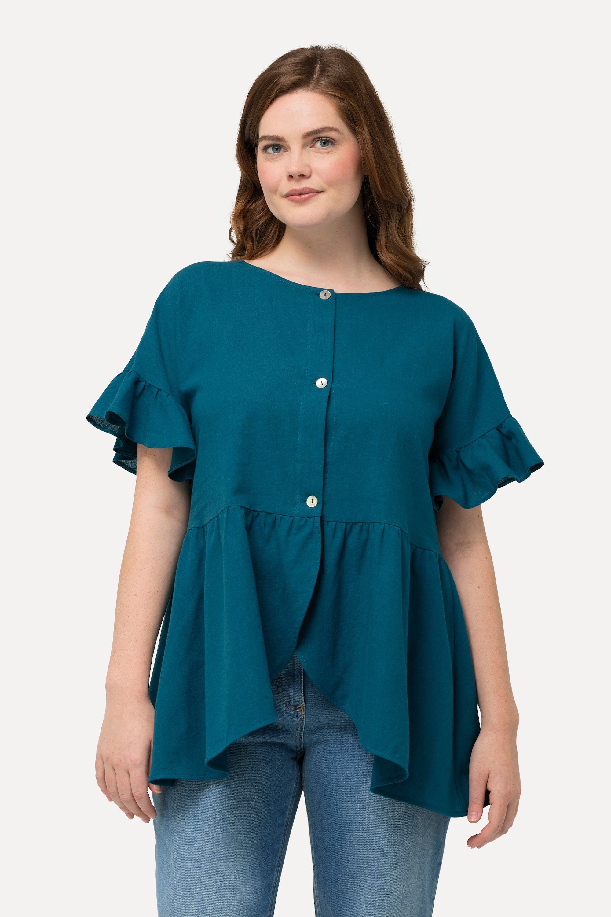 Ulla Popken Sommerjacke Jacke Leinenmix A-Linie Rundhals Biobaumwolle