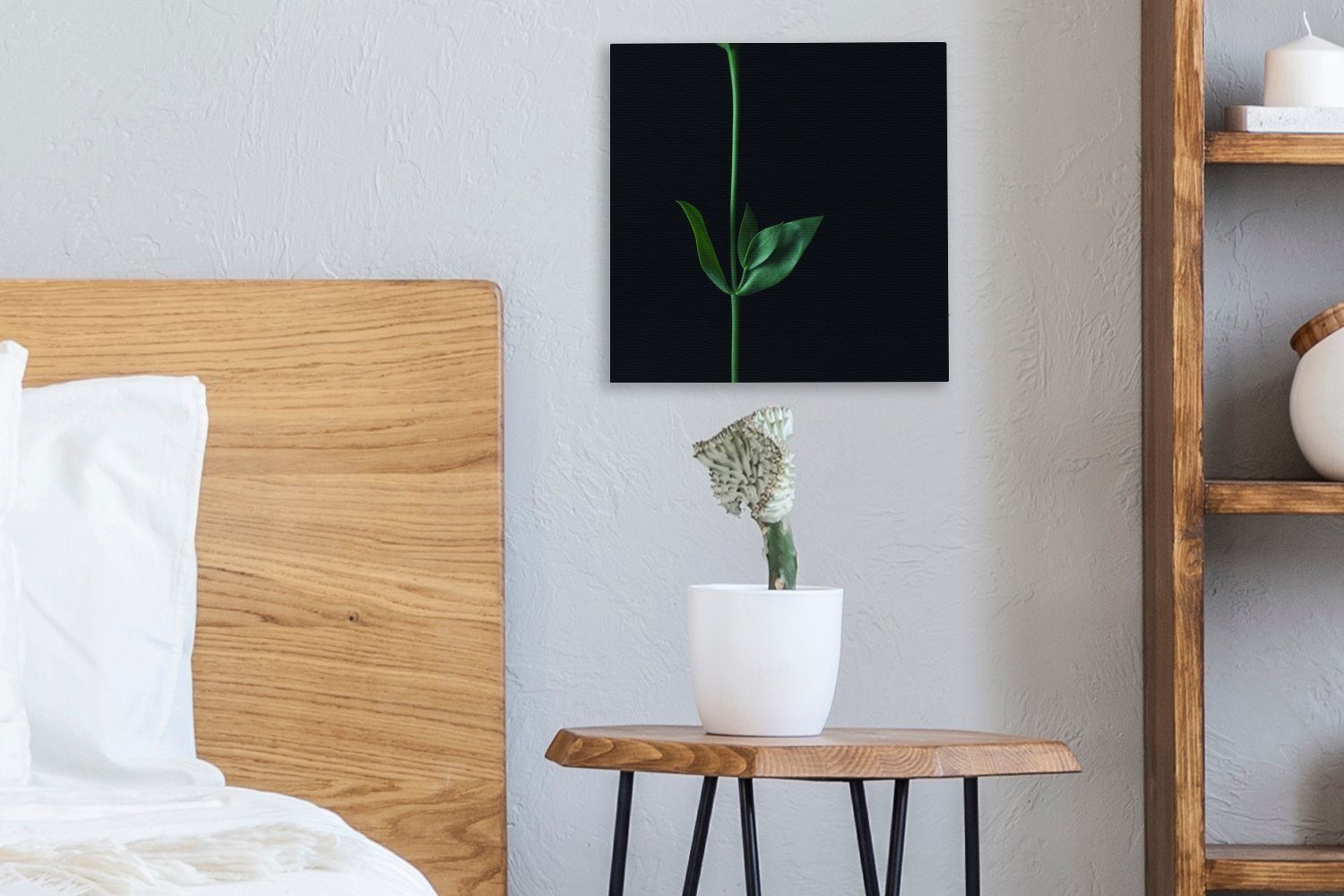 Schlafzimmer Bilder (1 für Blättern Wohnzimmer auf schwarzem St), grüner Ein Stiel zwei Leinwand Leinwandbild OneMillionCanvasses® Hintergrund, mit