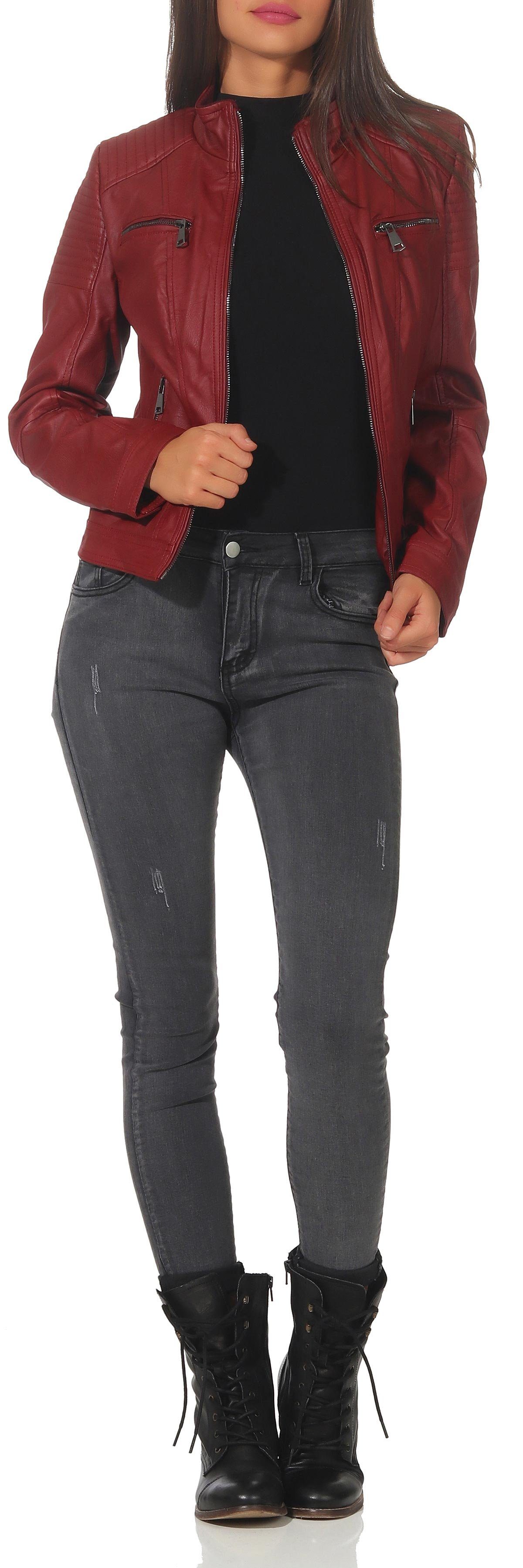malito more than fashion Lederimitatjacke malito Damen Jacke, Kunstleder Jacke, Jacke mit Zipper, lässige Bikerjacke kurz geschnitten Slim Fit