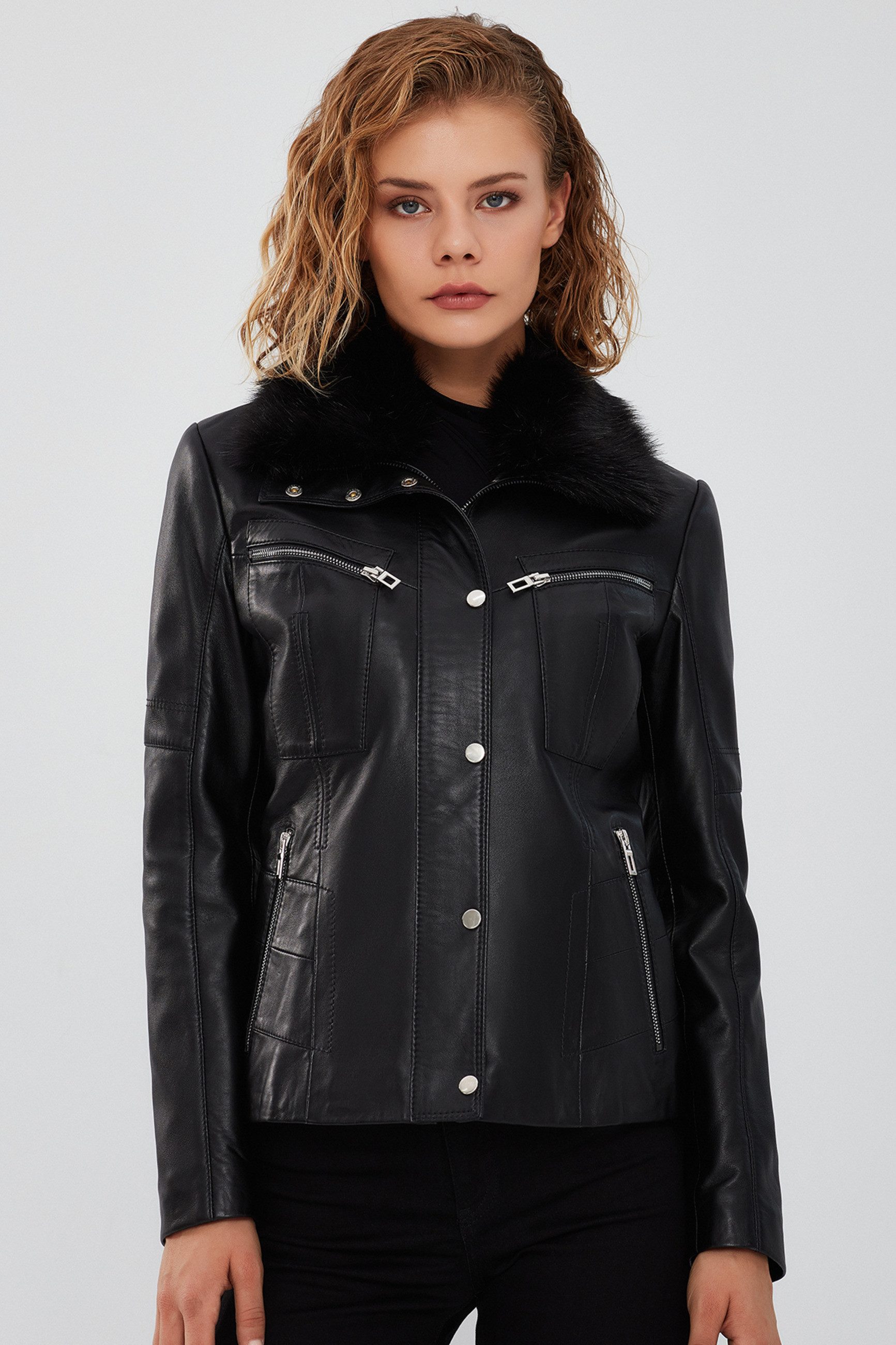 Lederjacke Vivien Lederjacke mit Kunstfellkragen