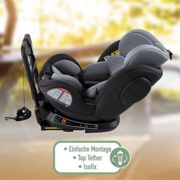 FableKids Autokindersitz Autositz Kinderautositz 360° drehbar Isofix 40 -150 cm, ab: 0 Monate, bis: 5 Jahre, ab: 1,00 kg, bis: 36,00 kg, (Grau)