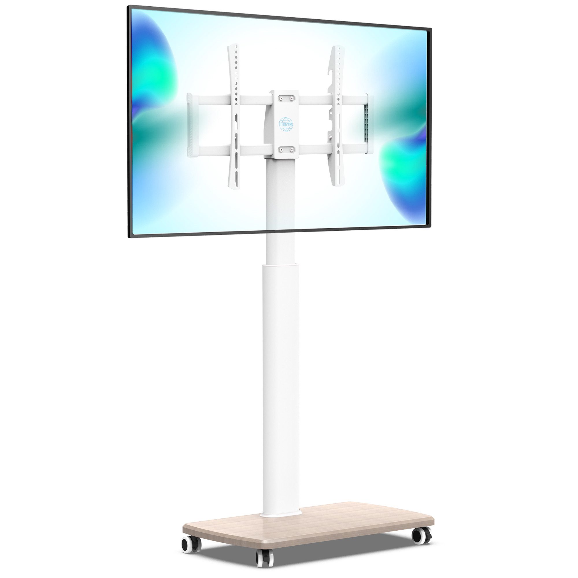 FITUEYES TV-Ständer mit Rollen, ±30° schwenkbar, höhenverstellbar, 32-70 Zoll, (bis 70,00 Zoll, mit Holz-Bodenplatte, Kabelmanagement)