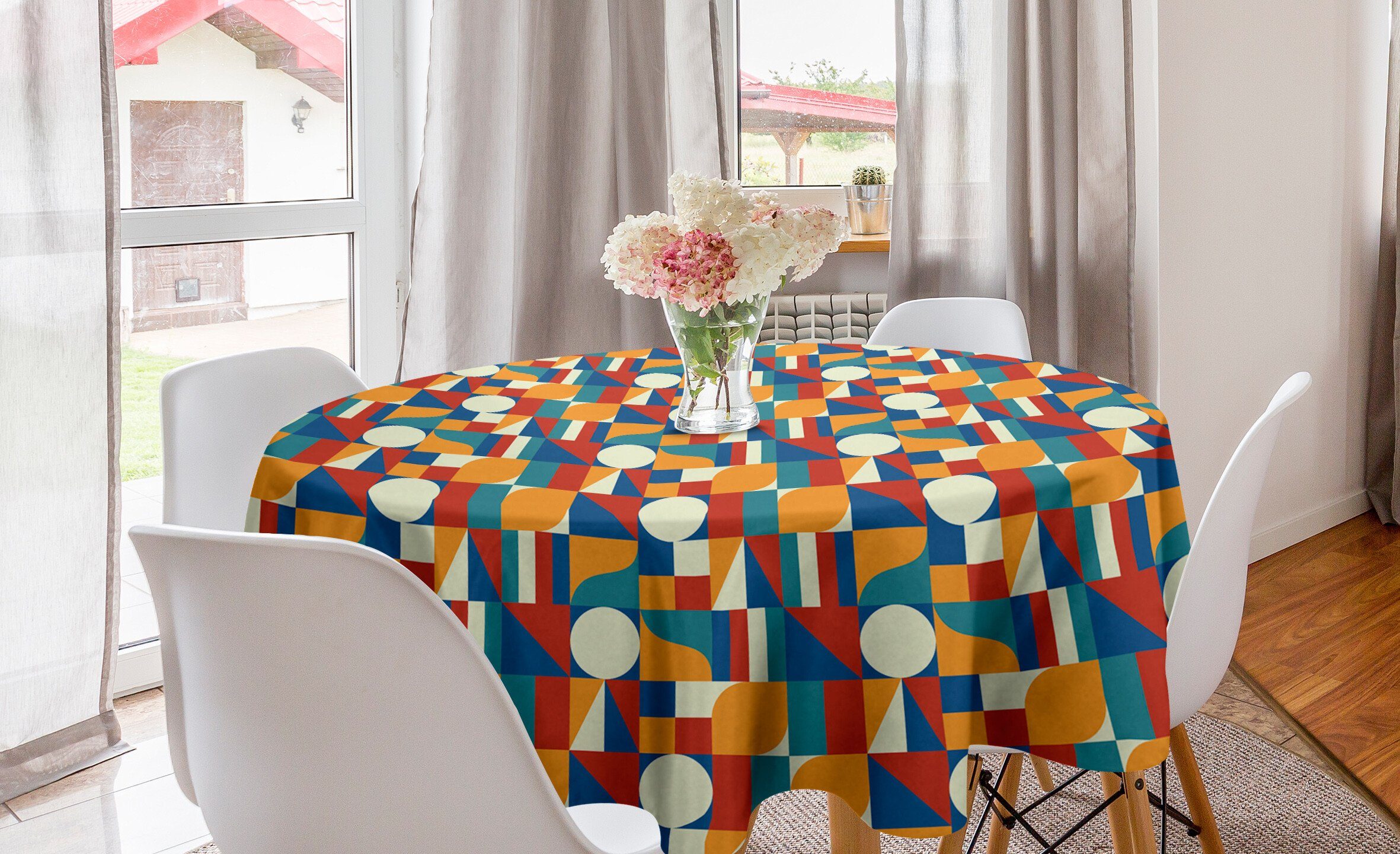 Kreis Moderne Tischdecke Tischdecke Dekoration, Kreis-Muster Abakuhaus Geometrische Kunst Abdeckung Küche Esszimmer für