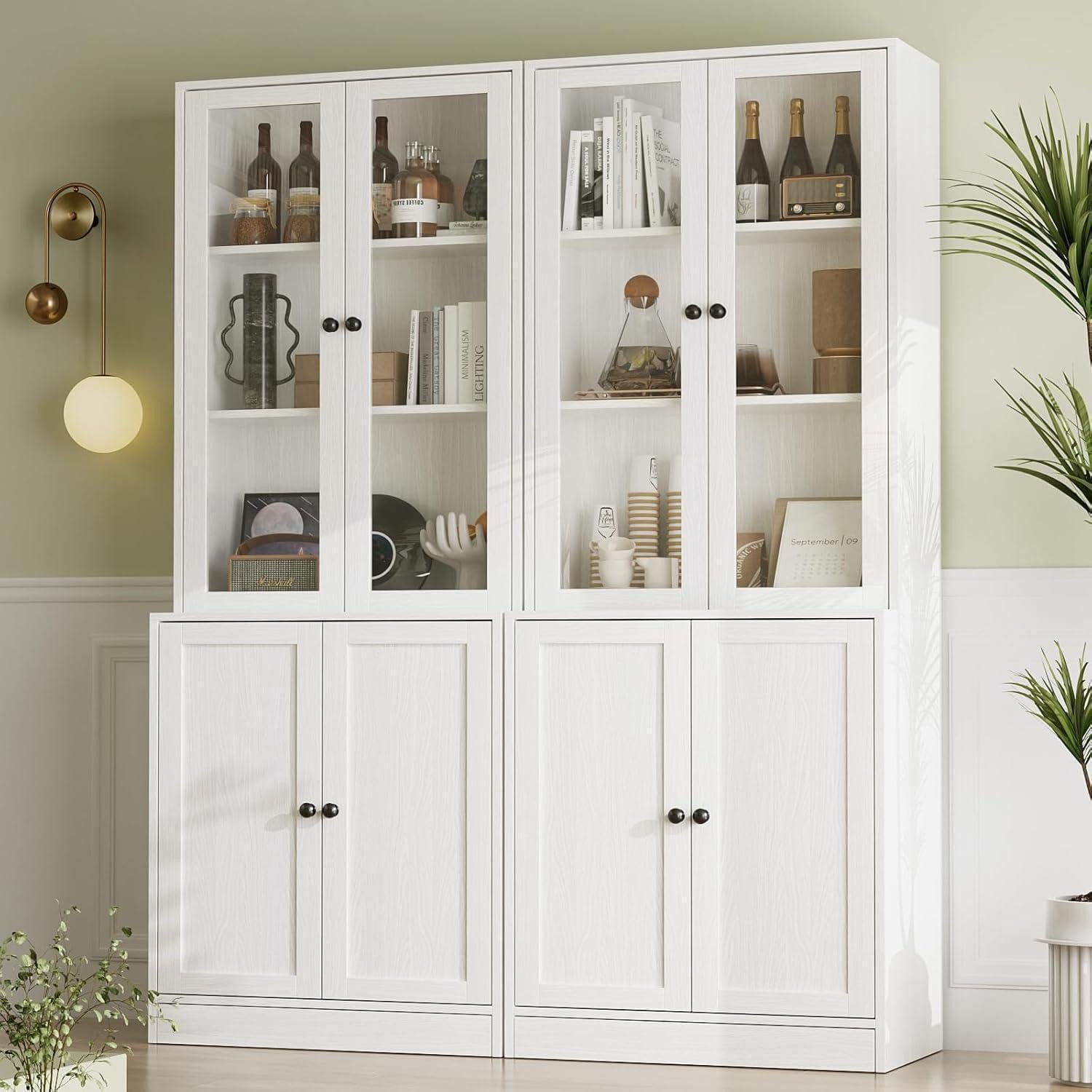 LuxusKollektion Vitrine Vitrinenschrank Glastüren 180cm Bücherregal Hochschrank Weiß 2PCS