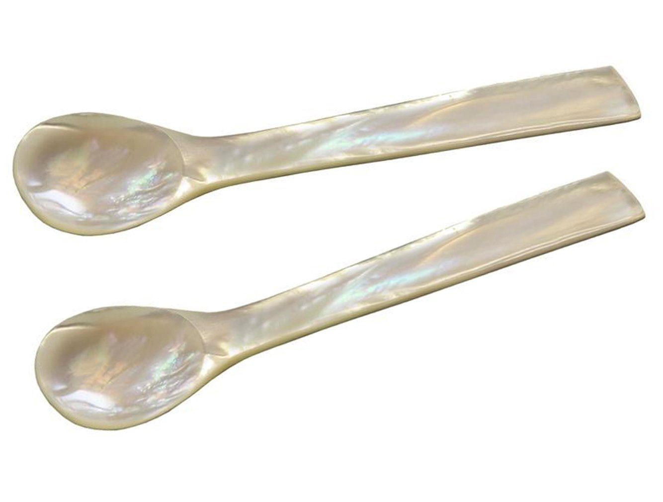 EDZARD Servierlöffel Perlmuttlöffel 2er-Set, Geschmacksneutrale Kaviarlöffel aus Meer-Perlmutt, Handarbeit