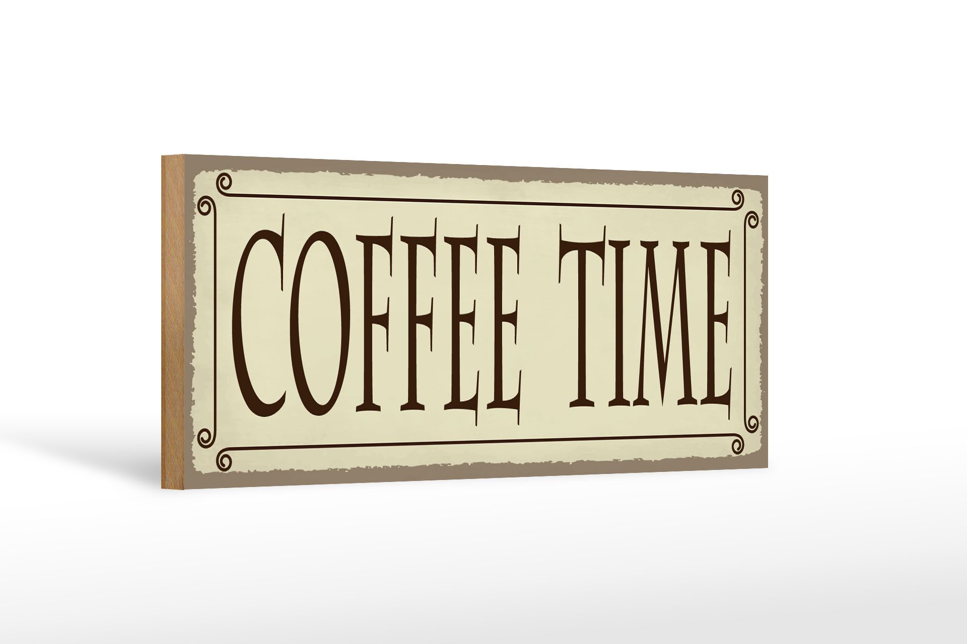 Femer GmbH Holzbild Hinweis 27x10 cm Coffee time beige, (1 St), Glatte Holzfaserplatte (MDF), vorn beschichtet