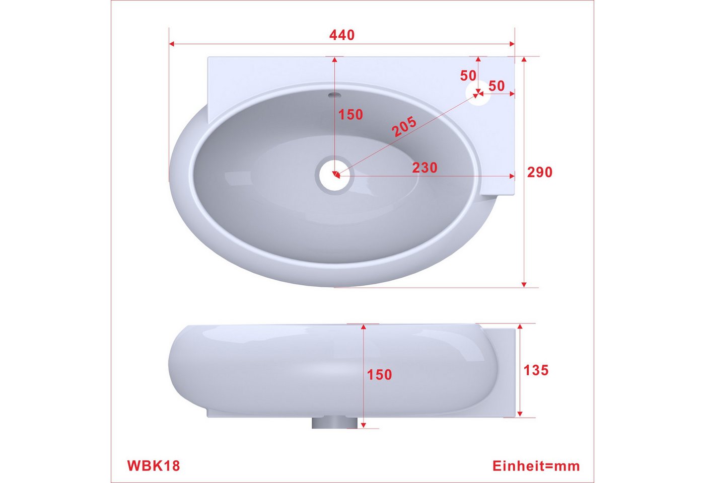 Thumbnail - AQUABATOS Waschbecken Aufsatzwaschbecken mit/ohne Hahnloch rund oval eckig 30 40 50 60cm (Handwaschbecken Gäste wc Wasch...