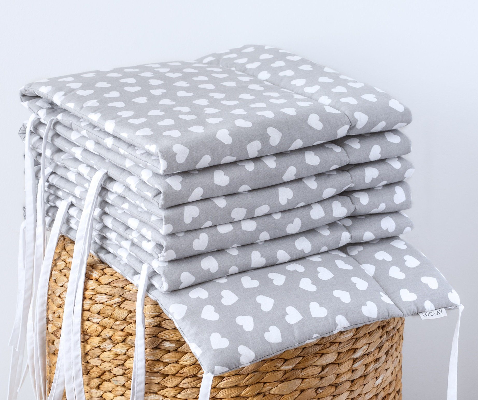 Loolay Bettnestchen GRAU WEIß Baumwolle BETTUMRANDUNG Babybett 420, 360, 210, 180 x 30cm, (Babyausstattung Babynest Kopfschutz Kantenschutz Baby, 100% Baumwolle – Bild 3 von 5