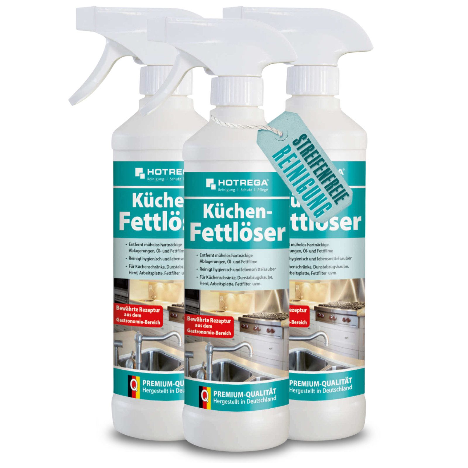 HOTREGA® Küchen Fettlöser Küchenreiniger Fettreiniger Fettentferner Öl 500ml Küchenreiniger