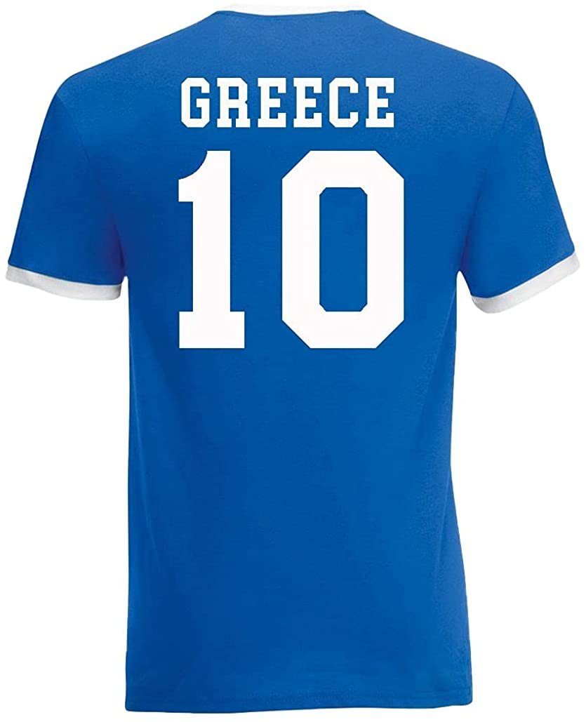 Designz Look T-Shirt Griechenland Trikot T-Shirt im Motiv Blau Herren Fußball Youth trendigem mit