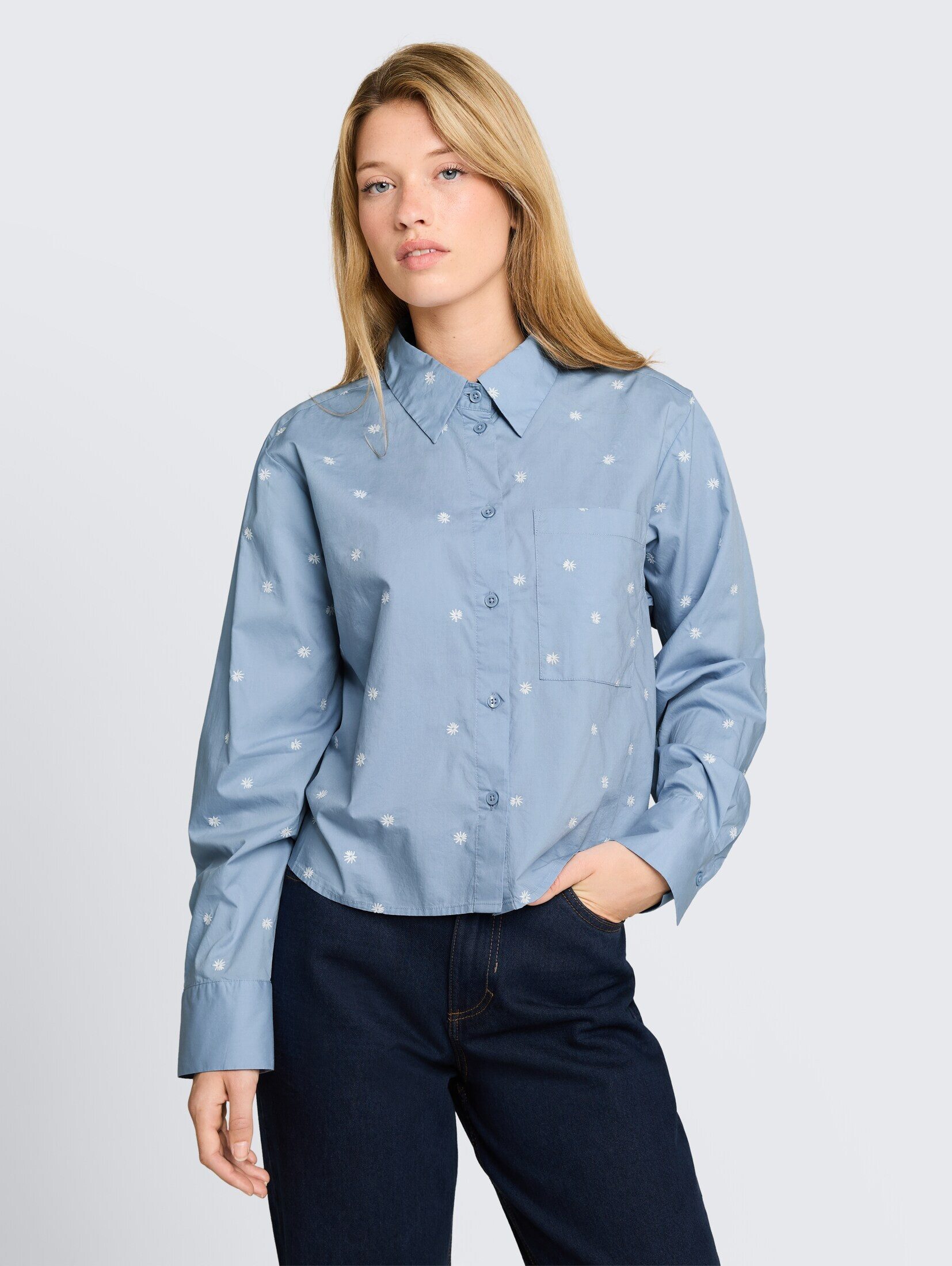 TOM TAILOR Denim Langarmbluse Blusen & Shirts Boxy Fit Hemdbluse mit Stickereien