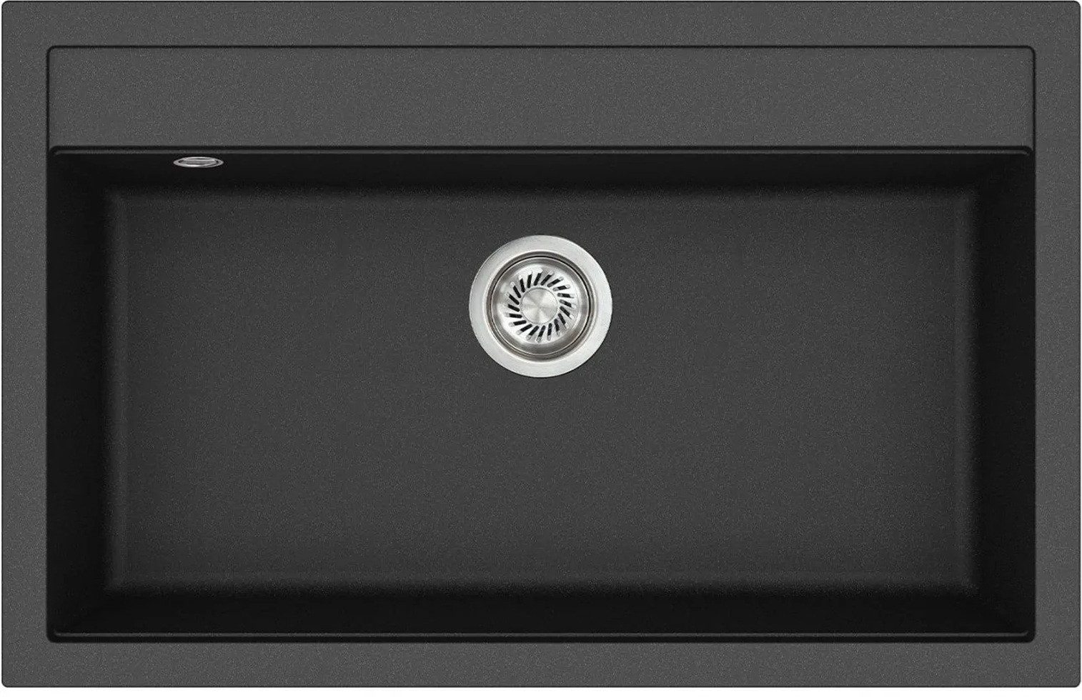 GURARI Granitspüle SQQ 103-601 W Schwarz, inkl. Siphon,795 x 505 Einzelbecken, 79,5/50.5 cm