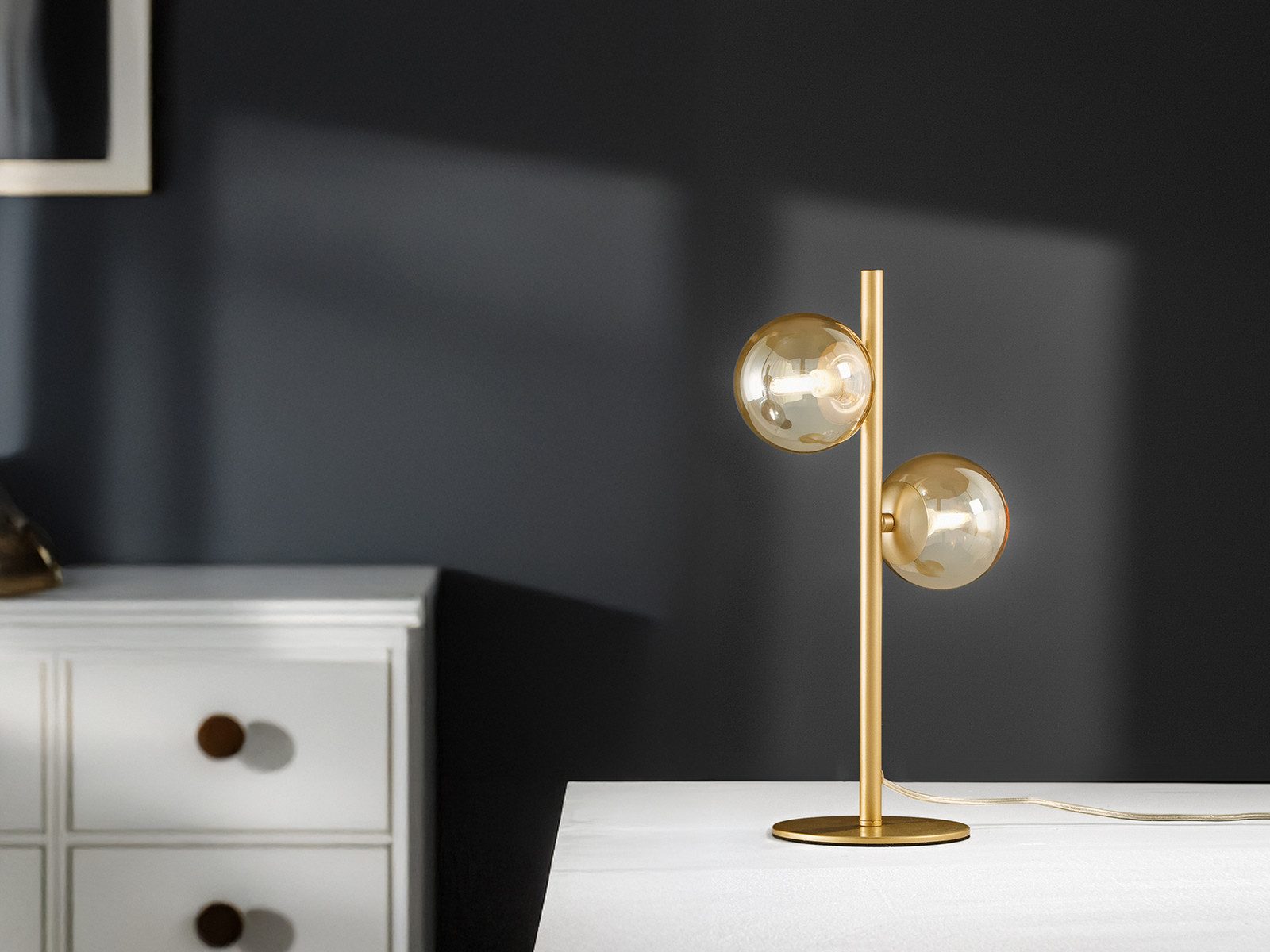 Luce Ambiente Design LED Nachttischlampe mit Glas-Kugeln, Höhe 40cm, Dimmfunktion, LED wechselbar, Warmweiß, ausgefallen-e Tischlampe groß mit G9 Leuchtmitteln in 3 Stufen dimmbar