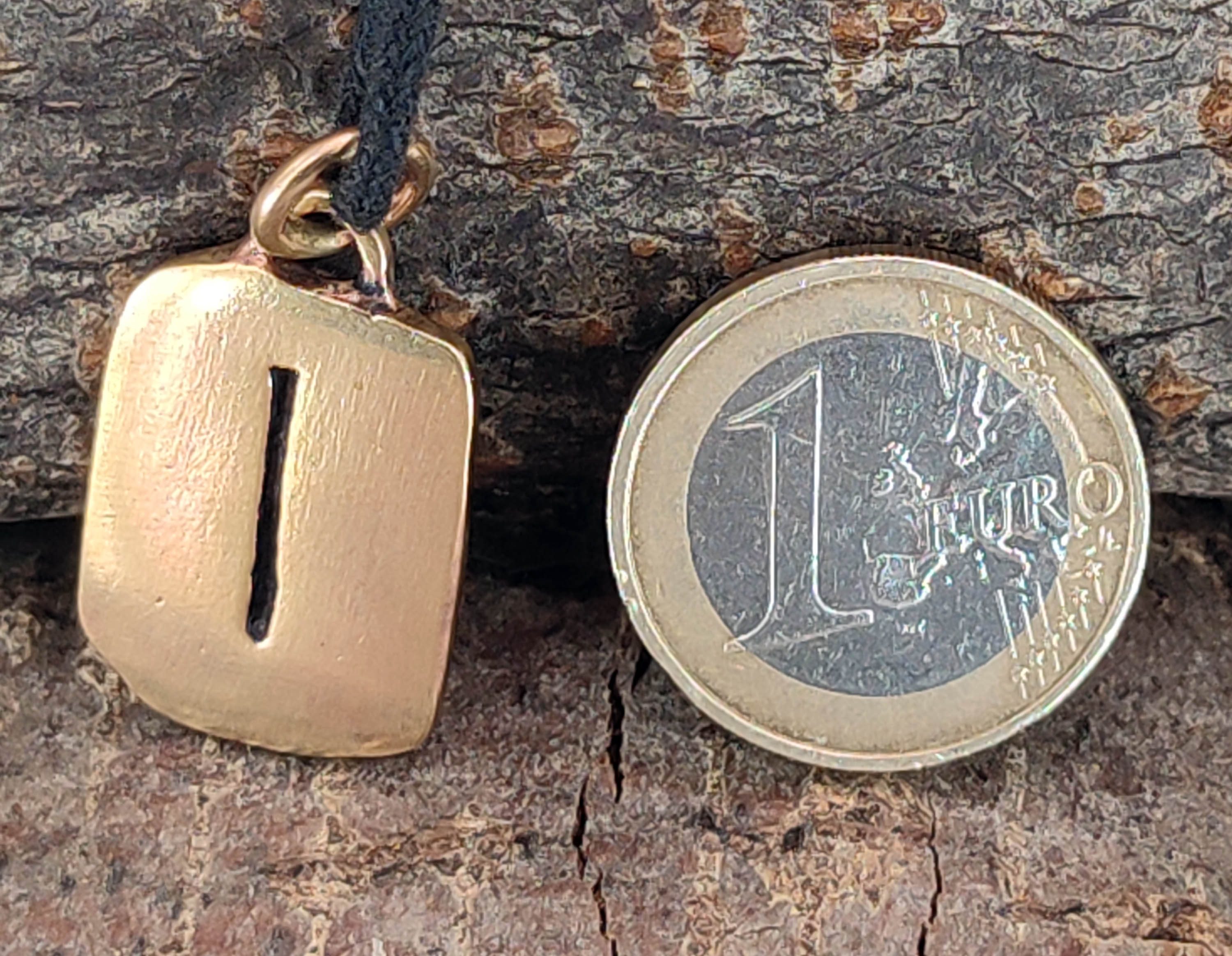Kiss of Leather Kettenanhänger Rune Runen Anhänger Bronze Buchstabe I Isa Is Eis Rückzug Stillstand
