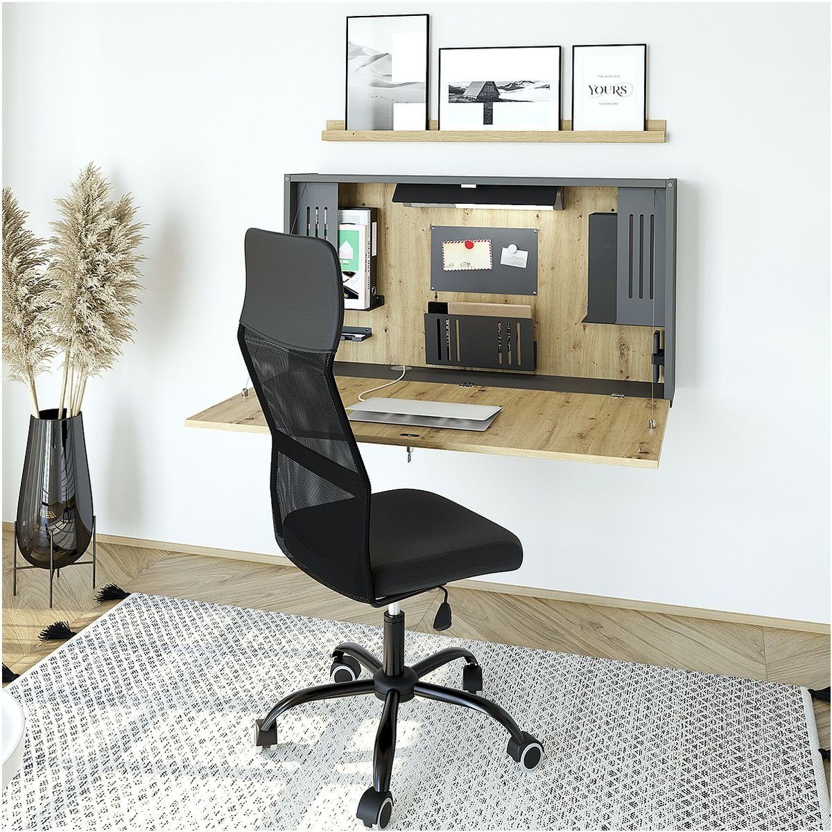 HAMMERBACHER Schreibtisch Home Office graphit/Asteiche