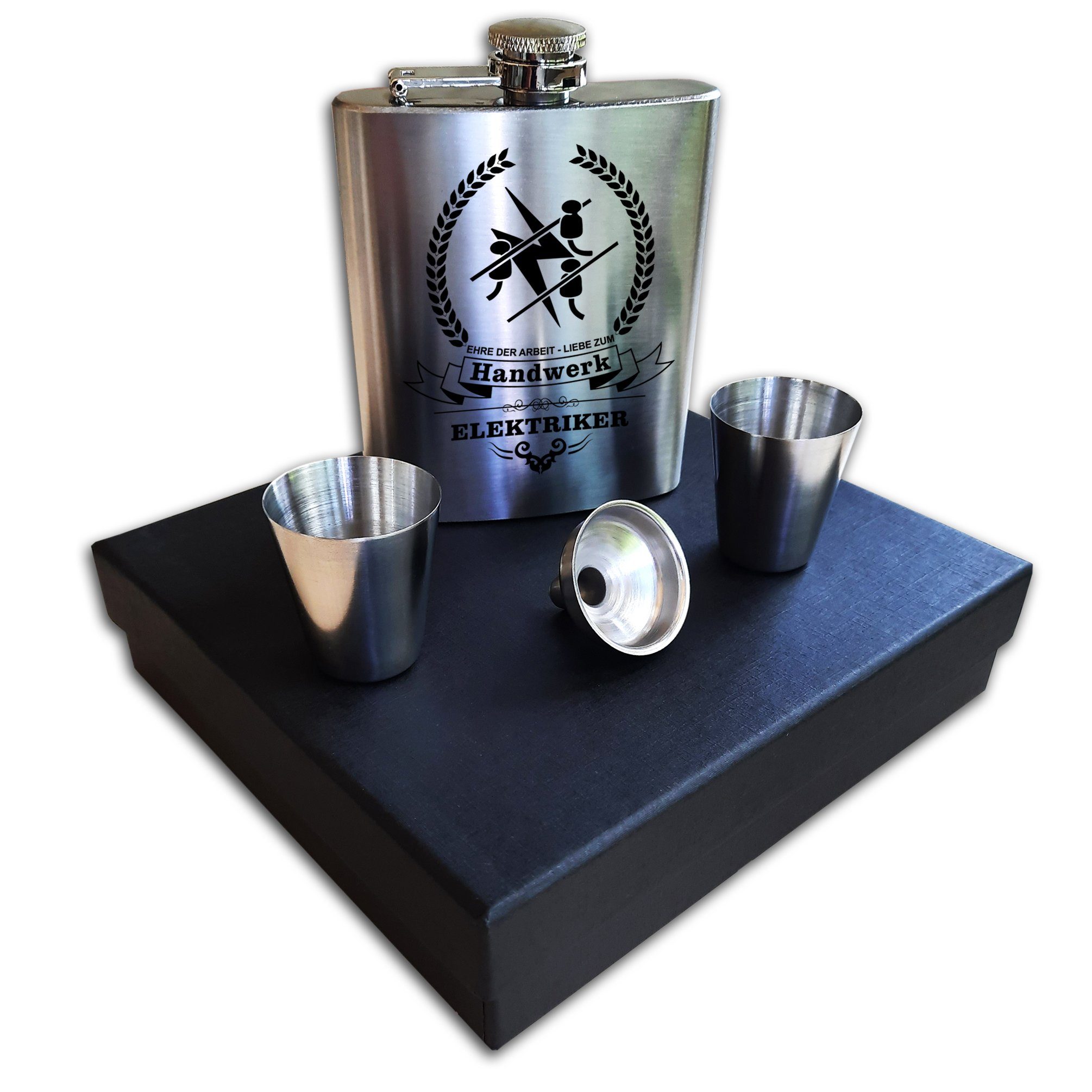 Lasernauten Flachmann Edelstahl Flachmann mit Gravur Elektriker Handwerk Zunft Trinkflasche, Edelstahl