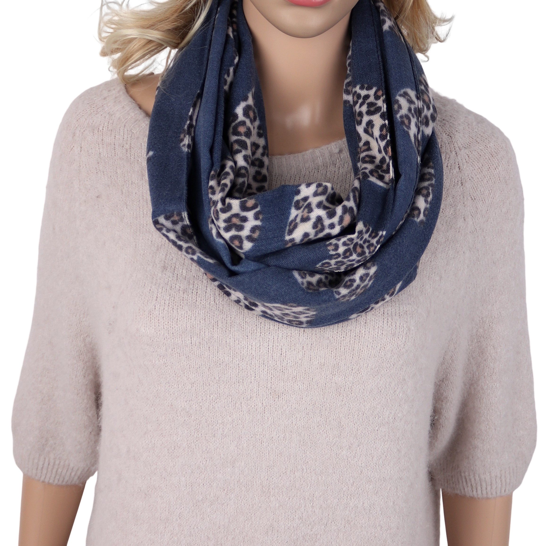 MIRROSI Loop Damen Loopschal, etwas dickerer Stoff, Leo Herz Muster, (ca.160x40cm, zweimal um den Hals wickelbar, Neue Kollektion Herbst/Winter 2026), superweicher Winterschal, dicker Schlauchschal