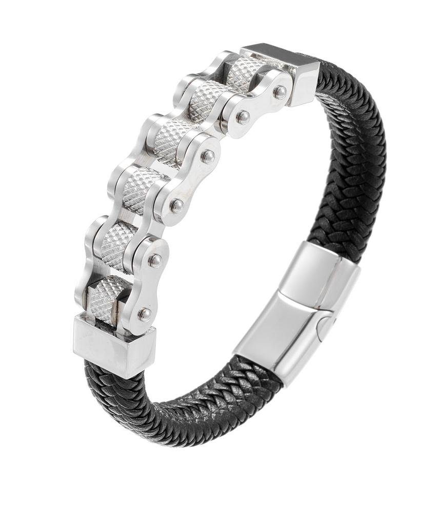 Herrenarmband, Mode-Kettenarmband, geflochtenes Lederarmband Zweilagen-Armband Rouemi