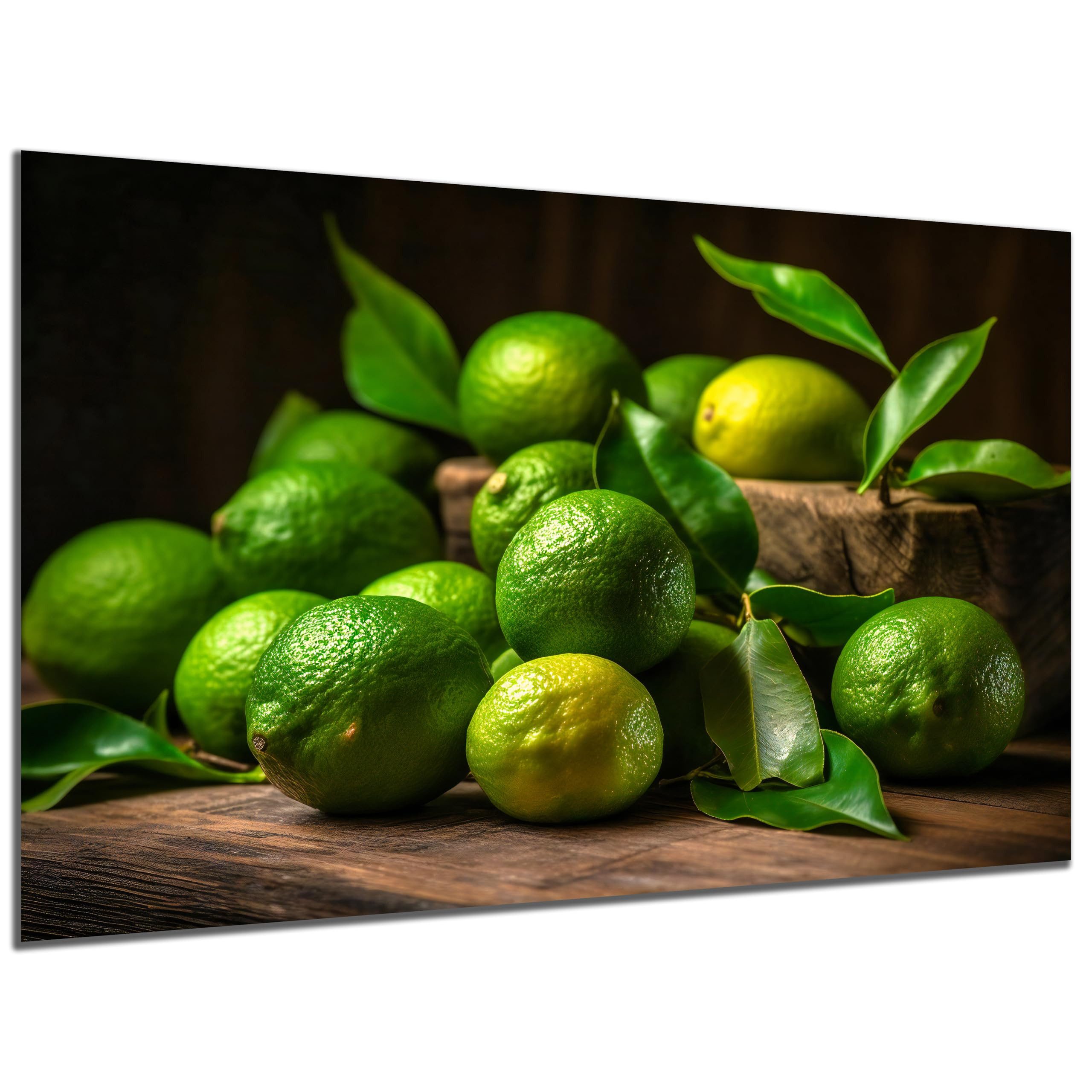 DARO Design Wandbild Küchenbilder Lustig Wandbilder Wand Deko Bilder Leinwandbild, (grüne Limetten - Bild klein Küche Esszimmer Wohnzimmer Flur Einteilig Querformat Fotodruck Küchenhumor), 30x20 cm