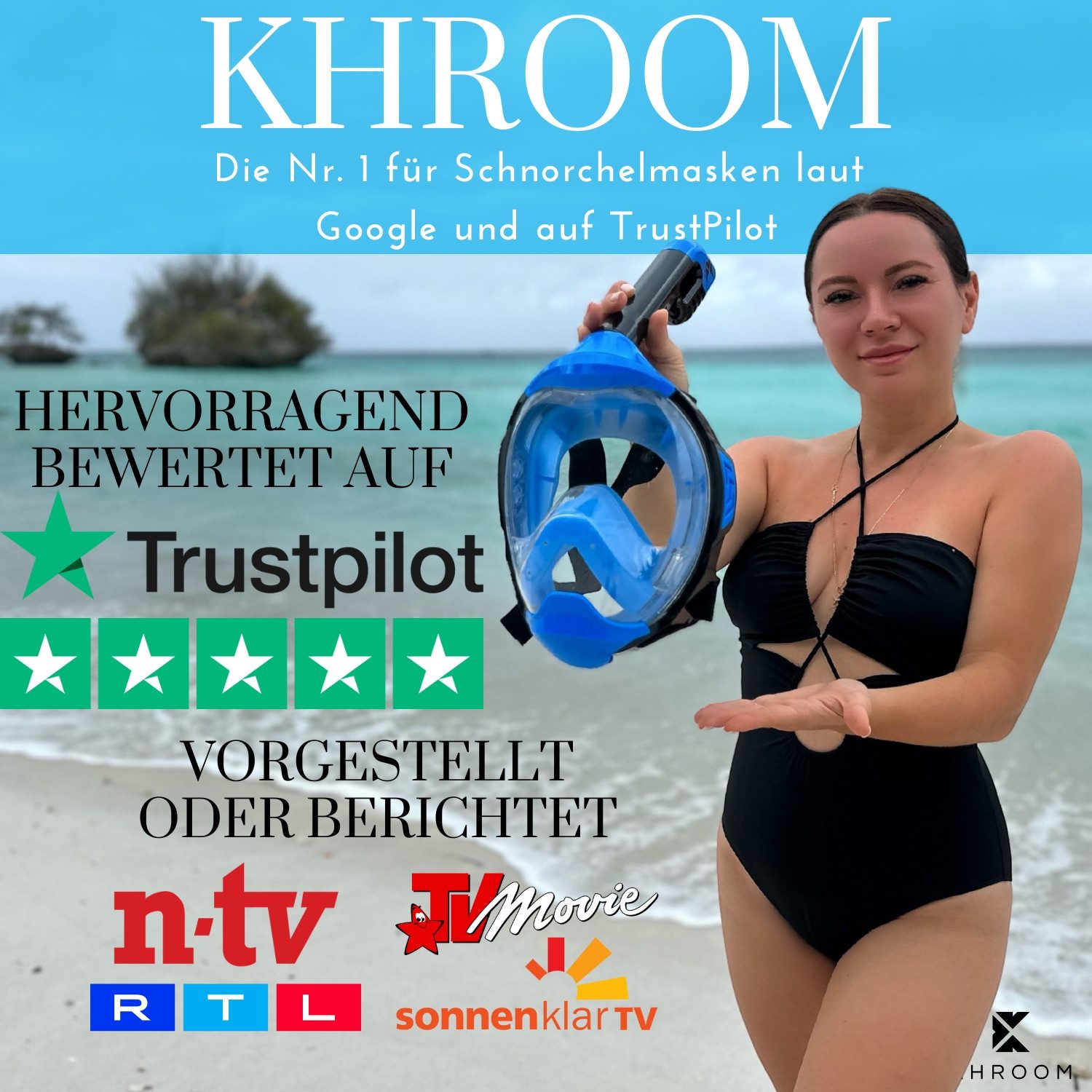 Khroom Schnorchel Schnorchelmaske Kinder / Erwachsene Tauchermaske Vollgesichtsmaske (Seaview Y, Full Face Maske zum Schnorcheln), CO2 geprüfte Vollmaske, sehr angenehm zu tragen