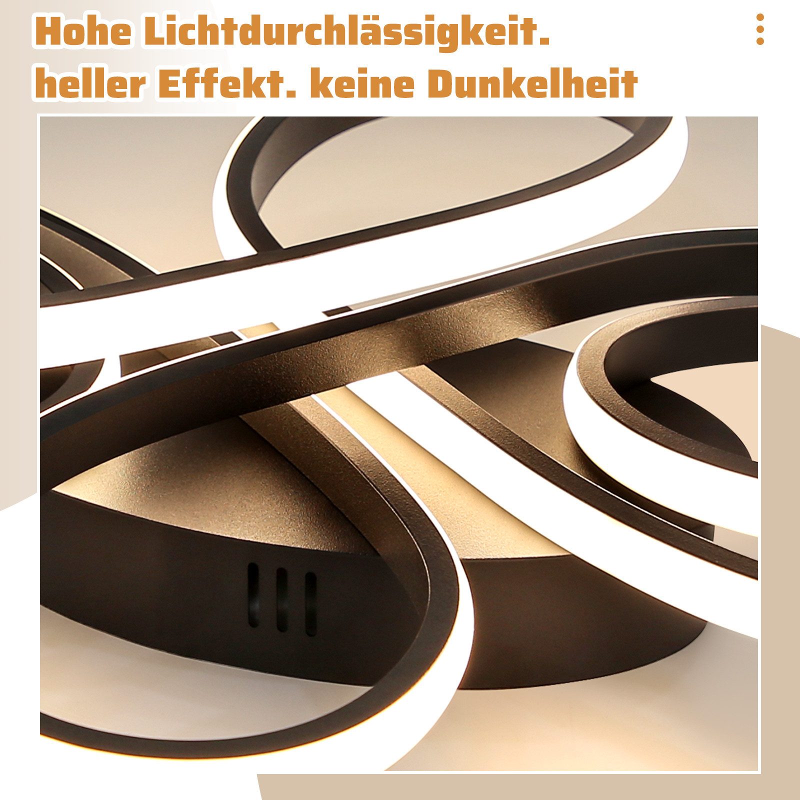Nettlife LED Deckenleuchte Modern Schwarz Dimmbar Wohnzimmer 65W 40/66/80/100CM deckenlampe, LED fest integriert, Warmweiß, Schlafzimmer, Wohnzimmer, Büro, Arbe – Bild 5 von 5